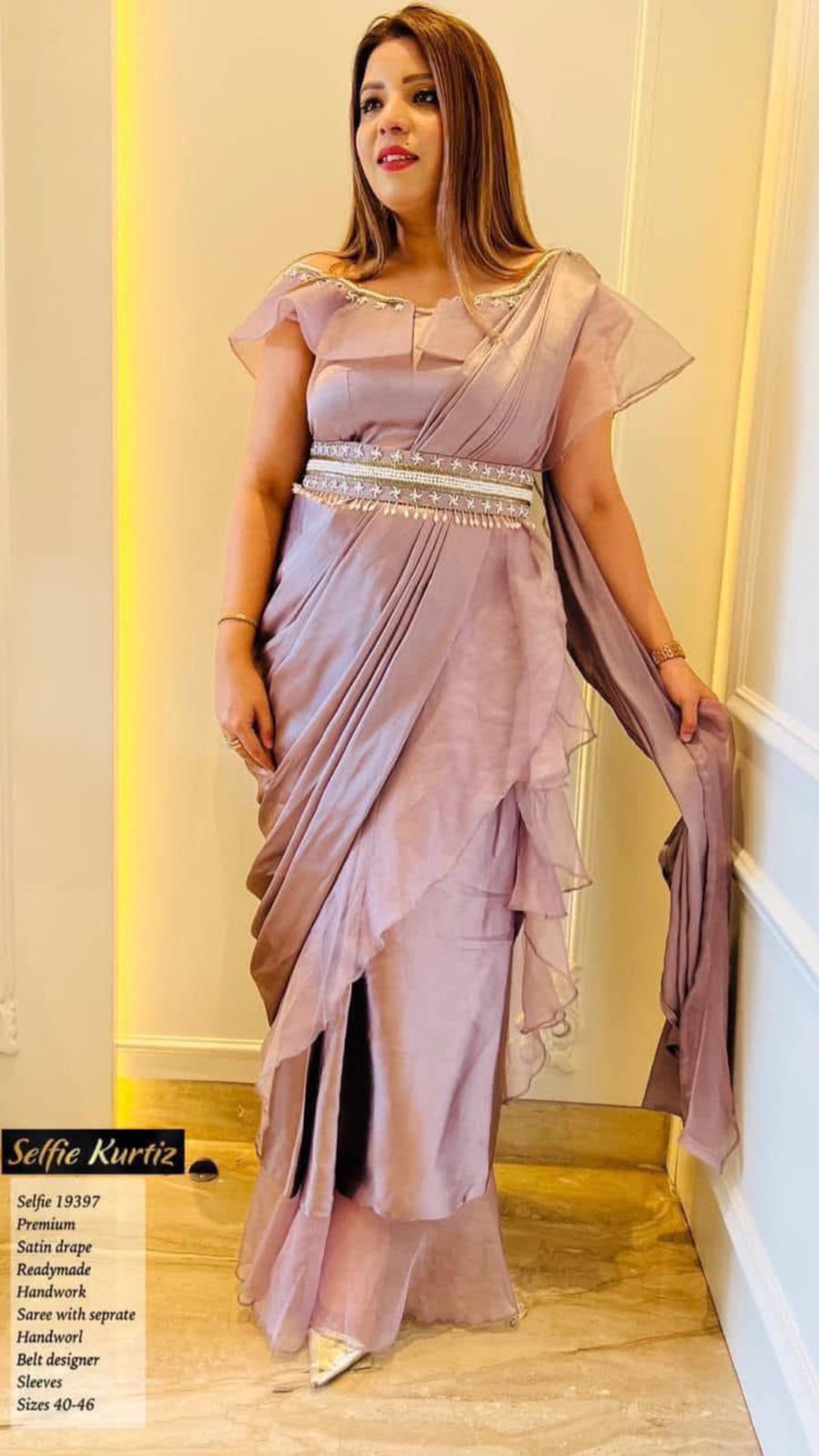 Lavender Luxe Satin Charm Drape Saree