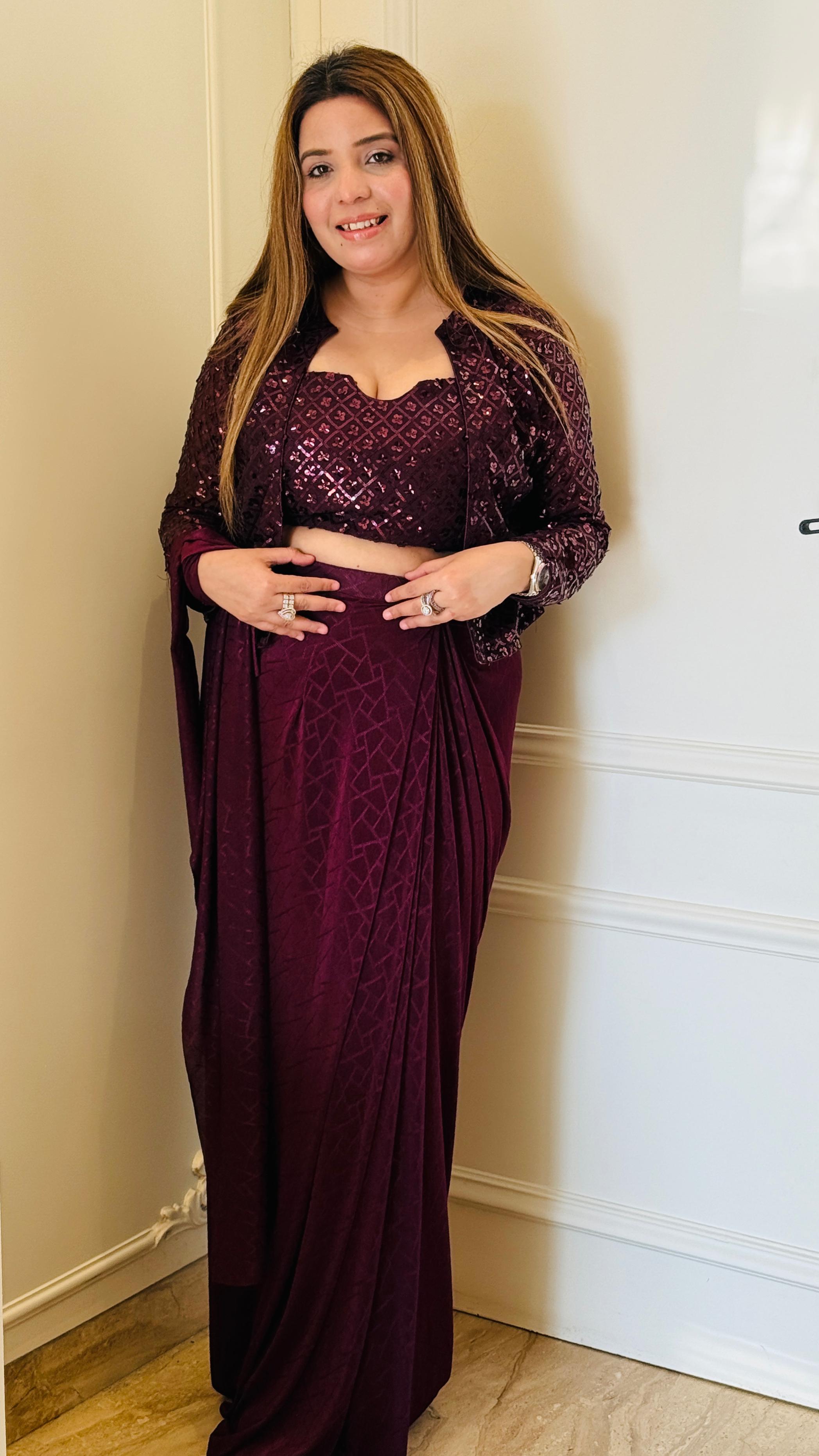 Blue & Purple Ishira Lycra Saree Set