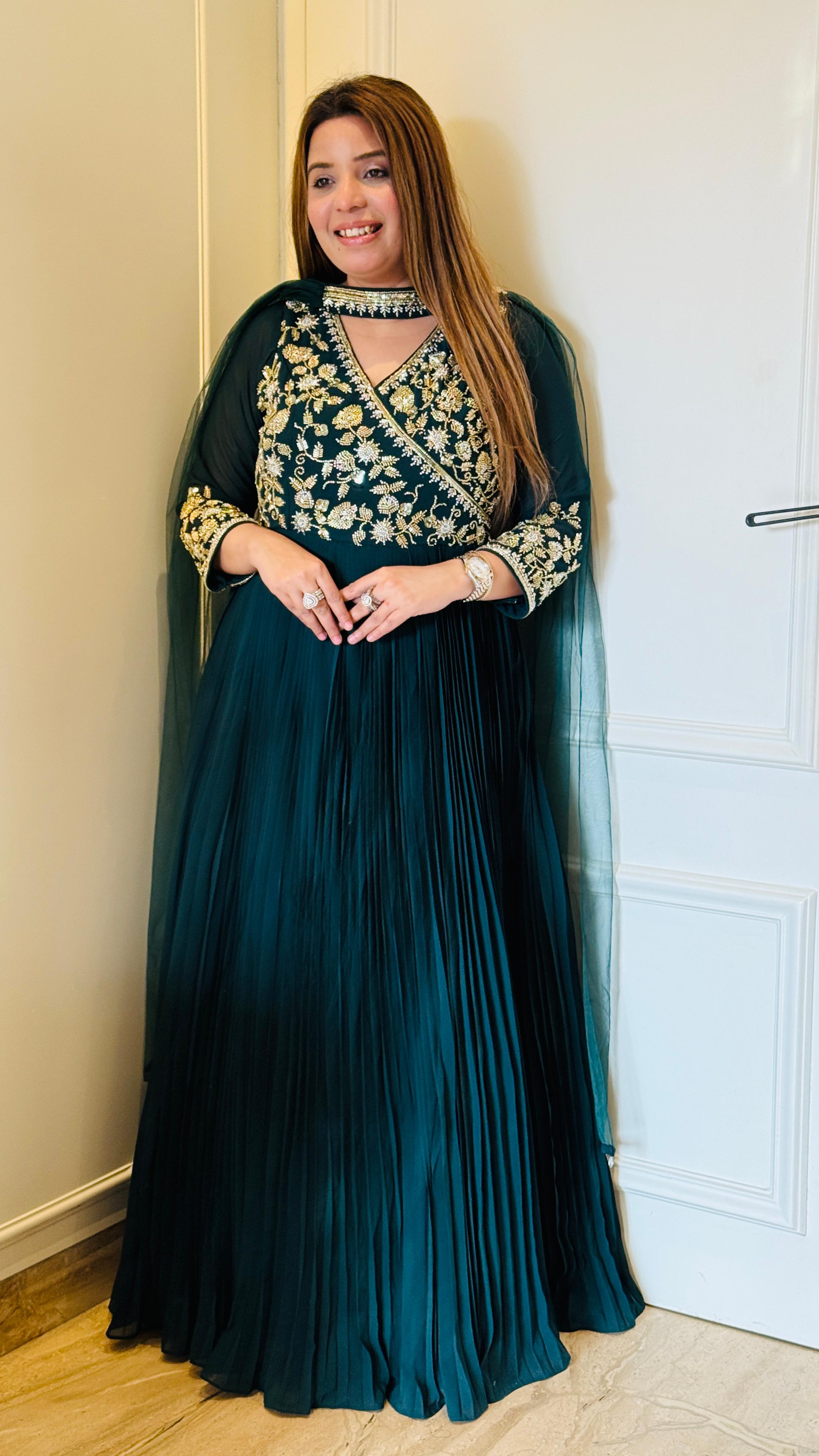 Sitara Gown – Hot Pink & Green