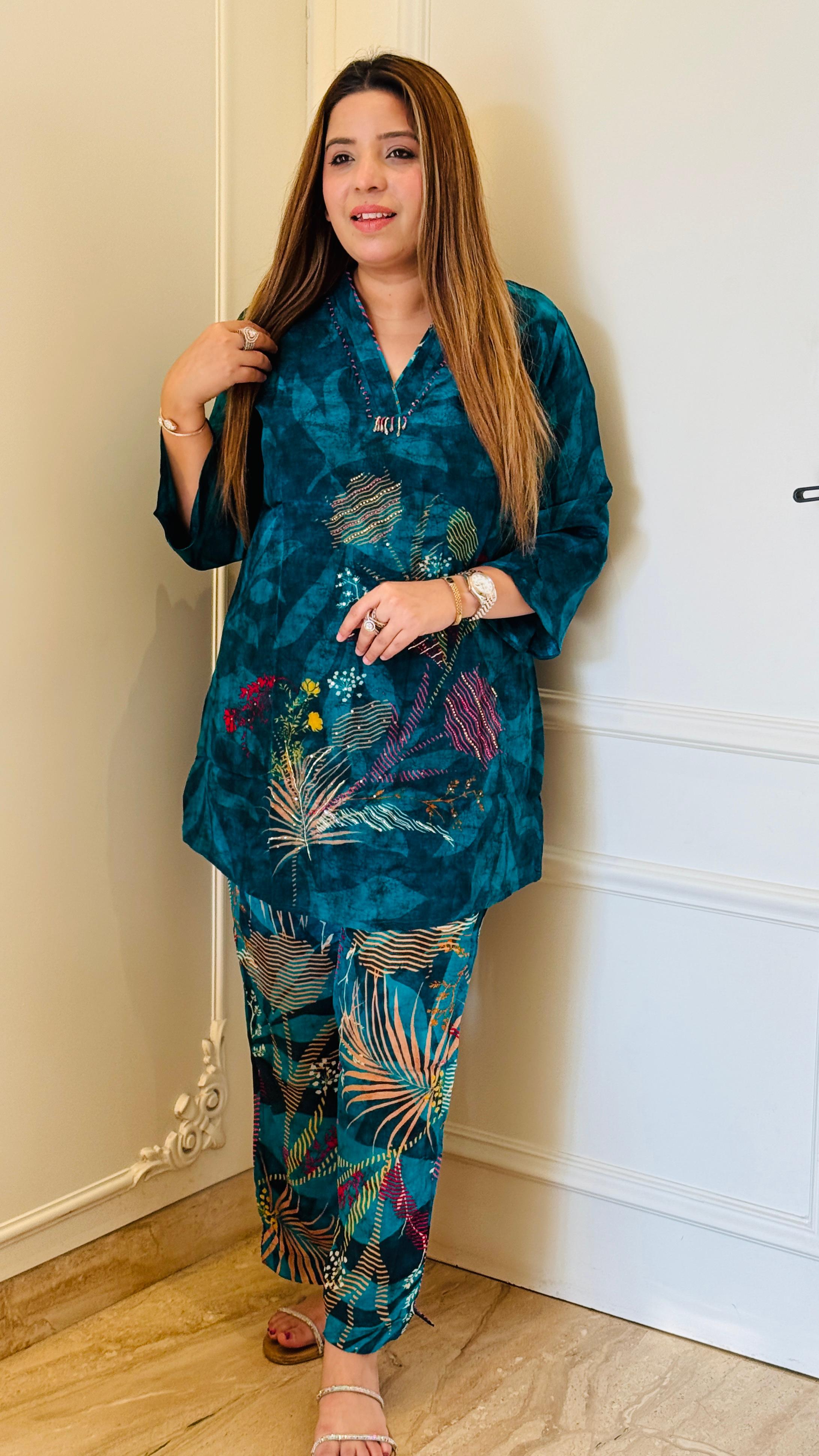 Blue Aarvi Crepe Co-Ord Set