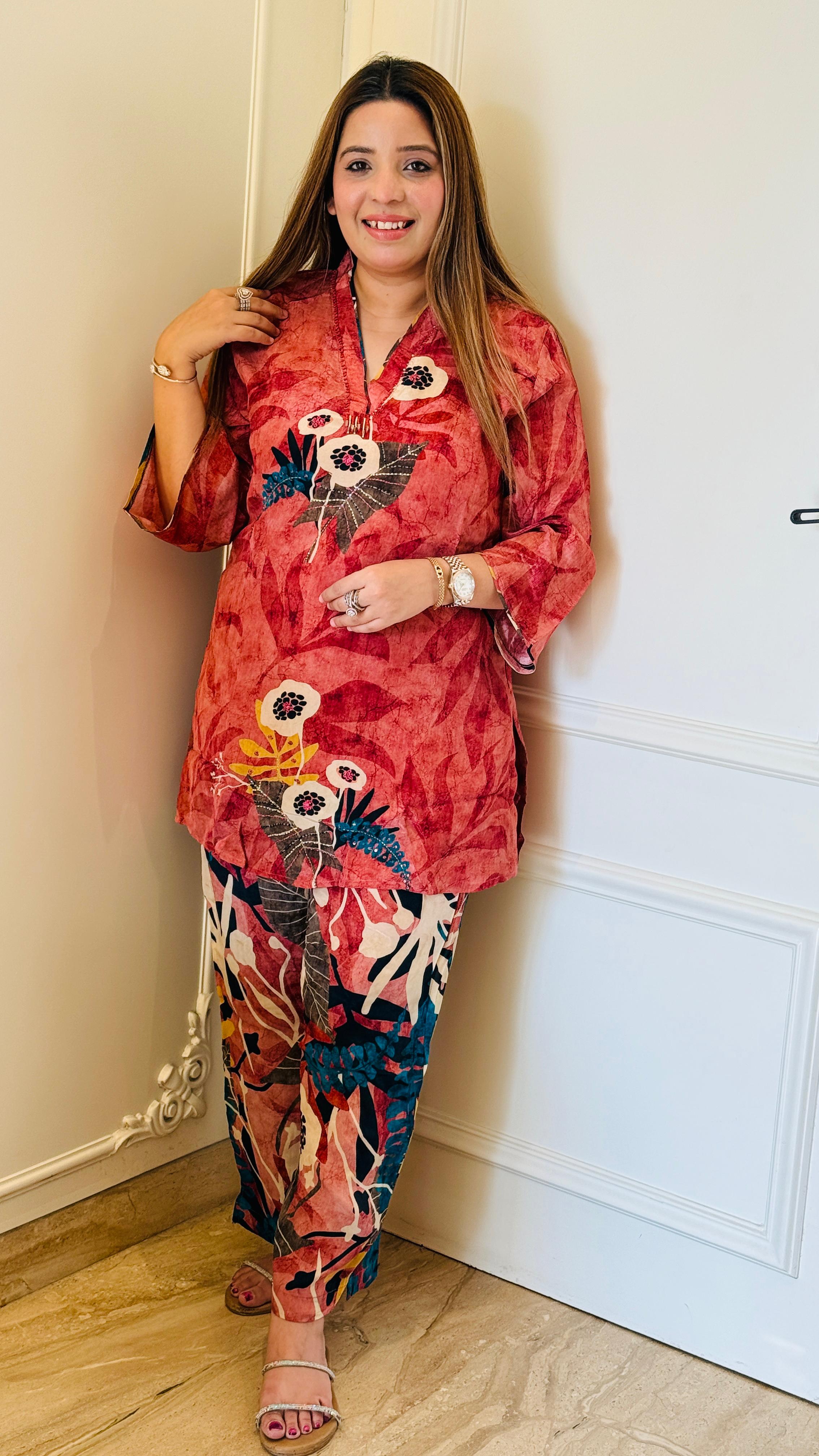 Red Graceful Crepe Co-Ord Set