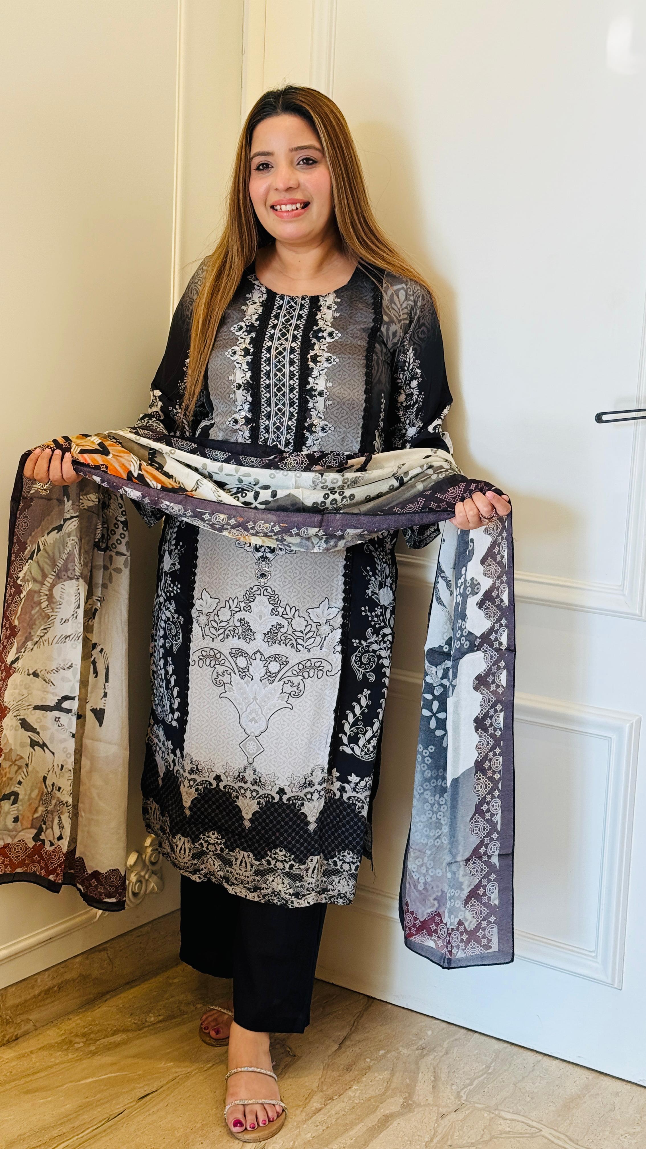 Black Mehrunisa Crepe Suit Set