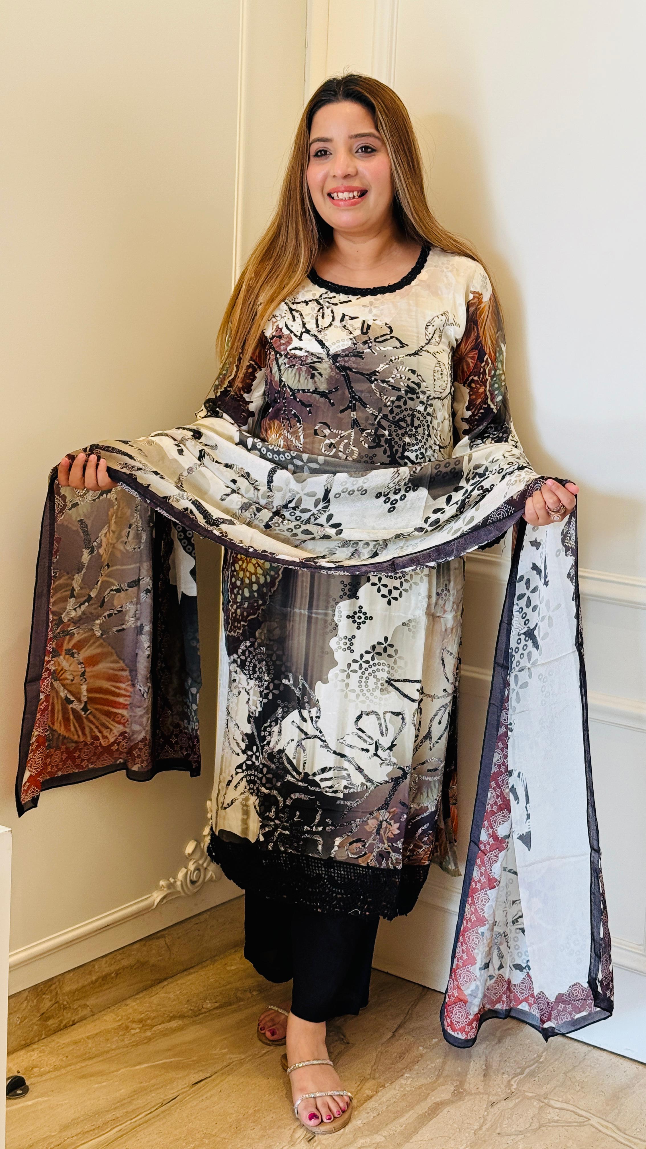 Black Mehrunisa Crepe Suit Set