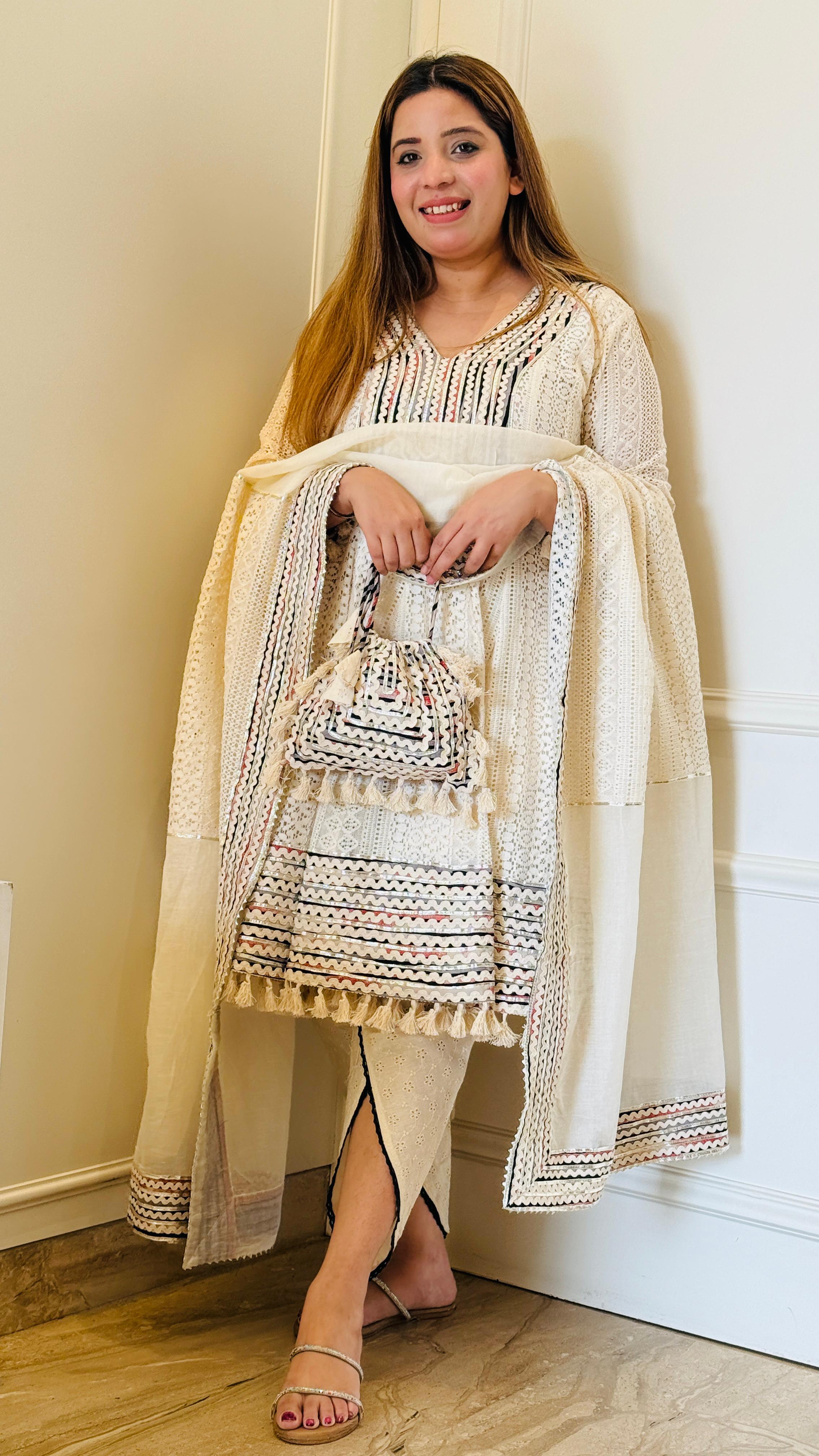 Beige Zarreen Peplum Suit Set