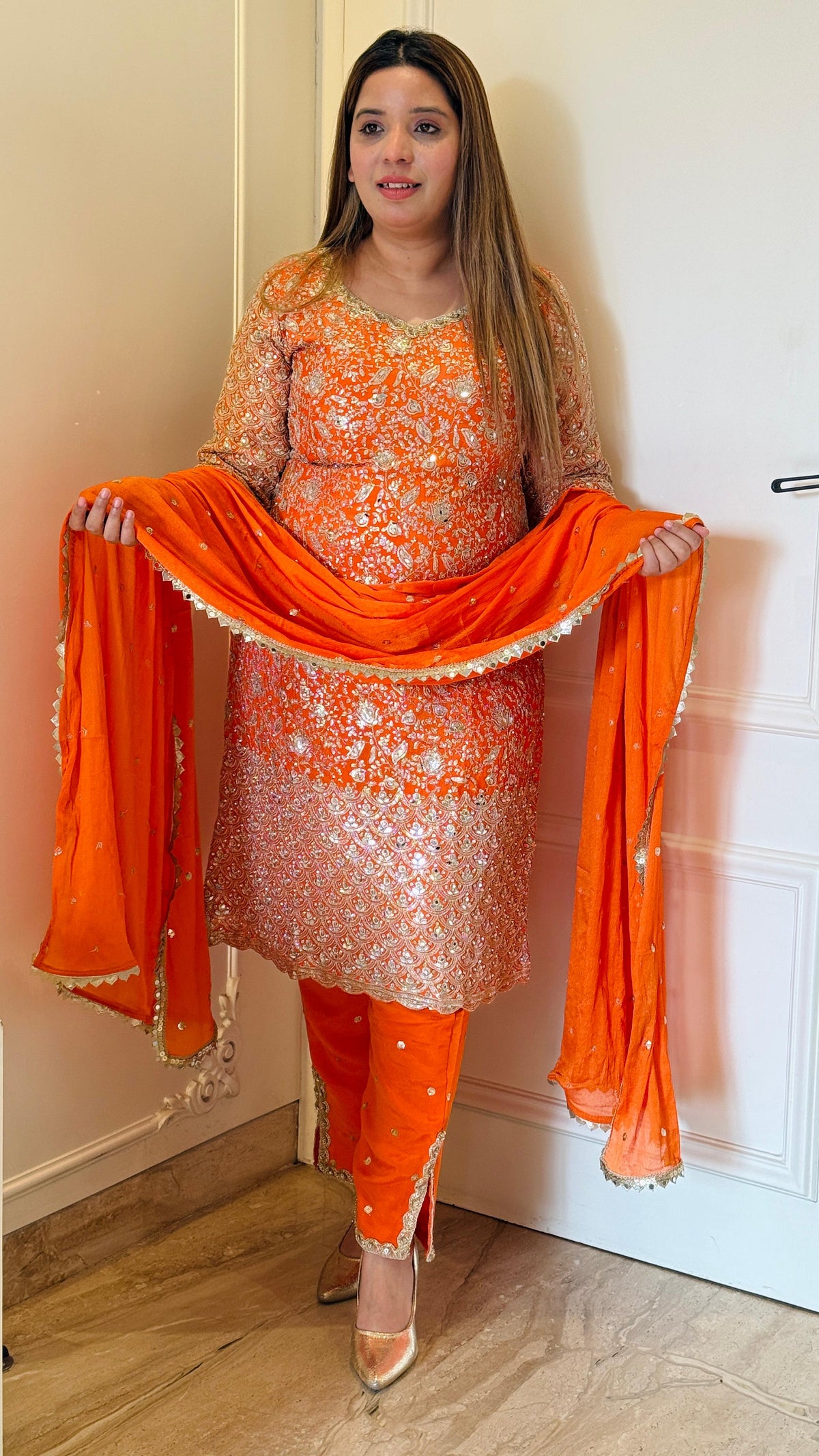 Vibrant Orange Regal Sharara Suit