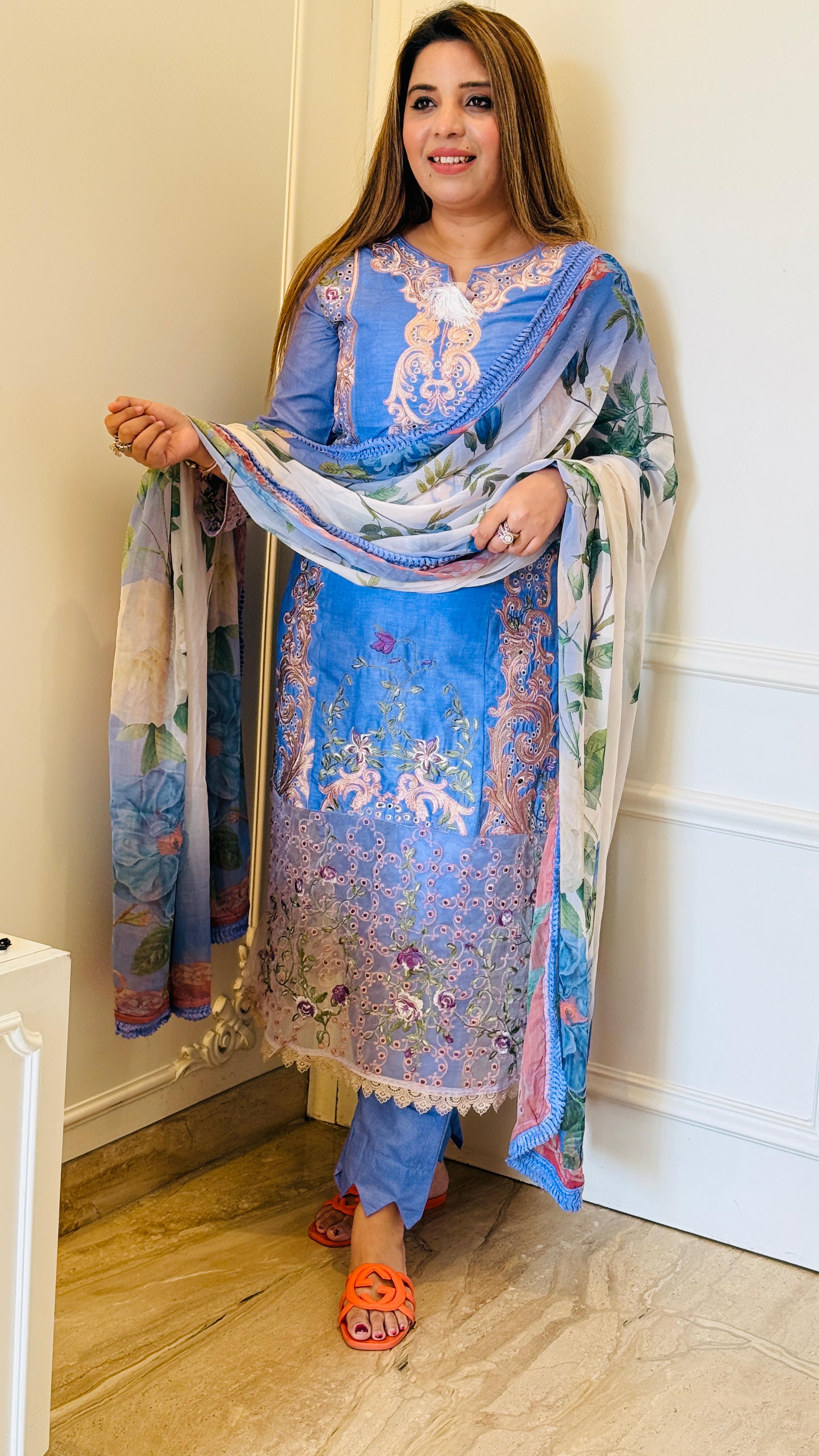 Sky Blue Majestic Pakistani Suit Set
