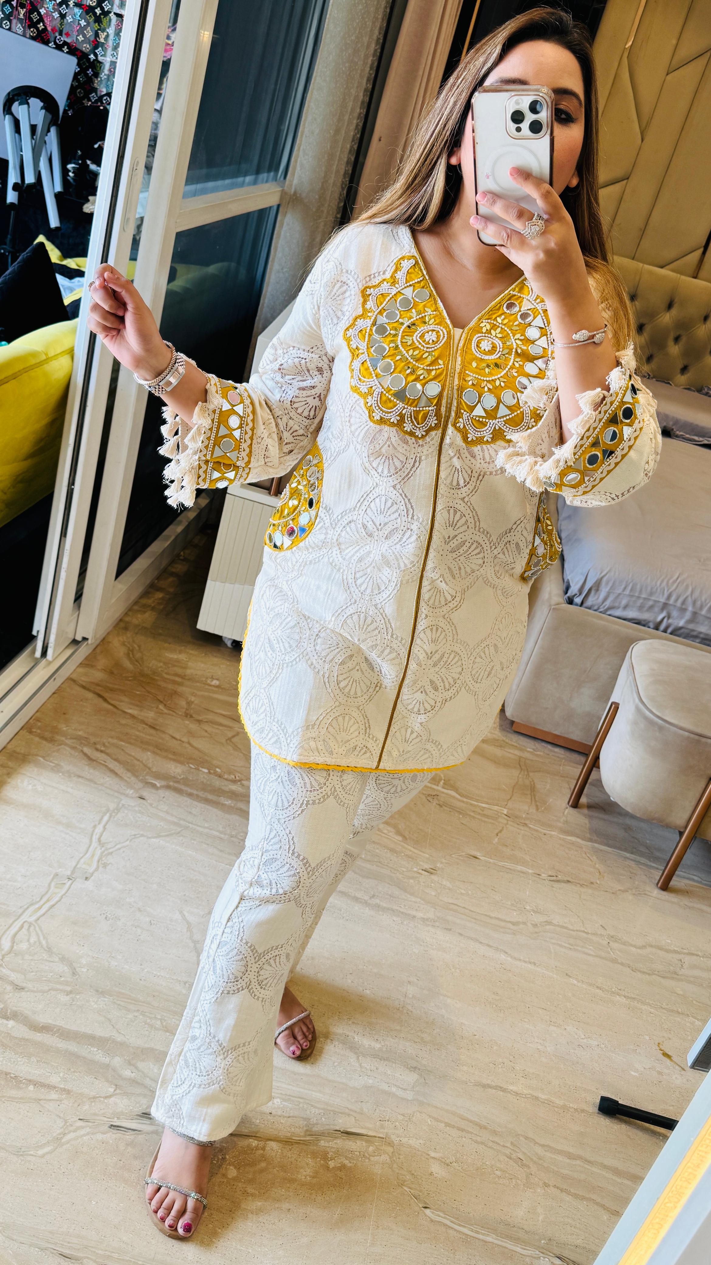 Ivory with Mustard- Kroshia Co-ord Set