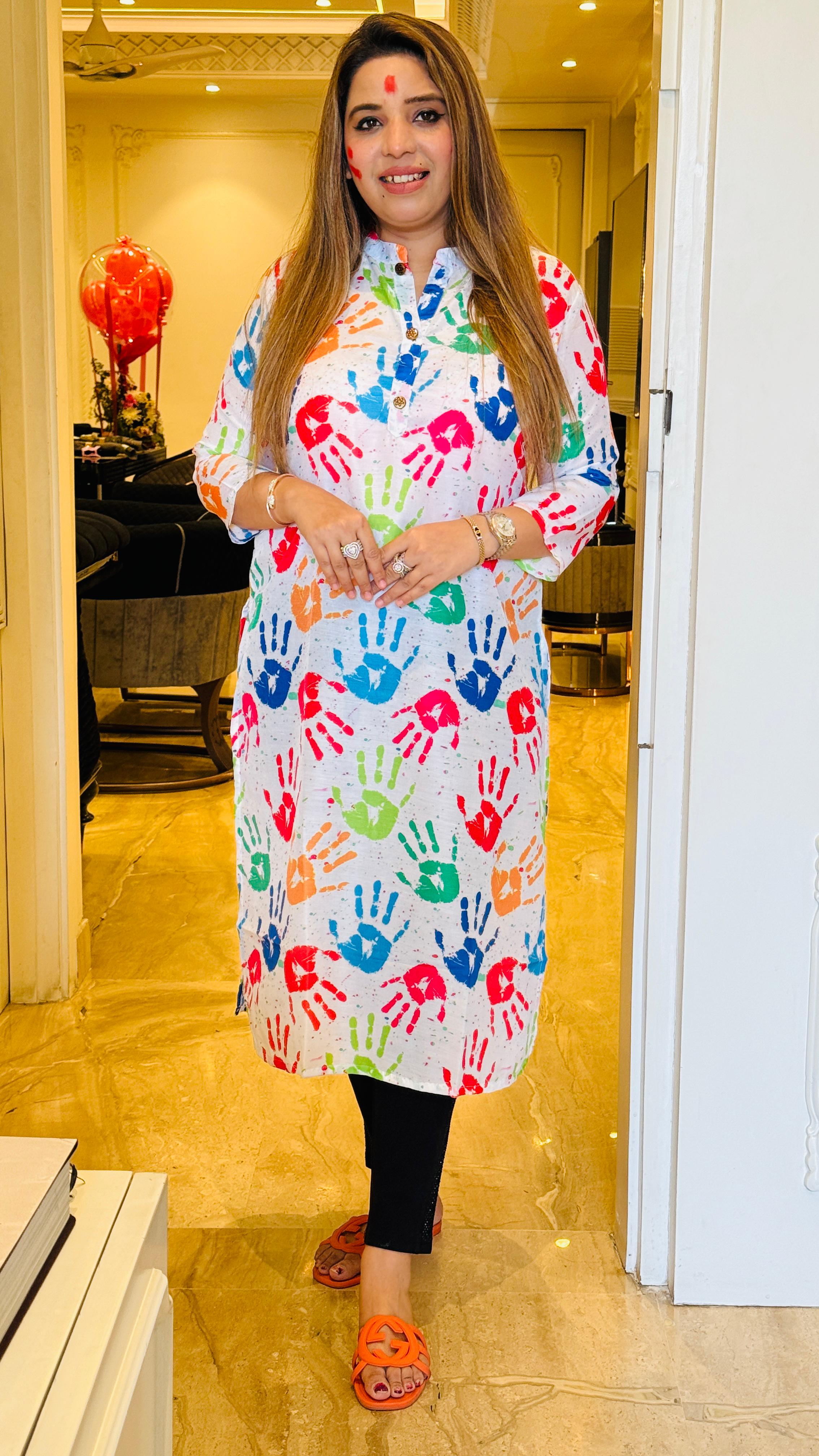 Multicolor Festive Holi Splash Print Kurti