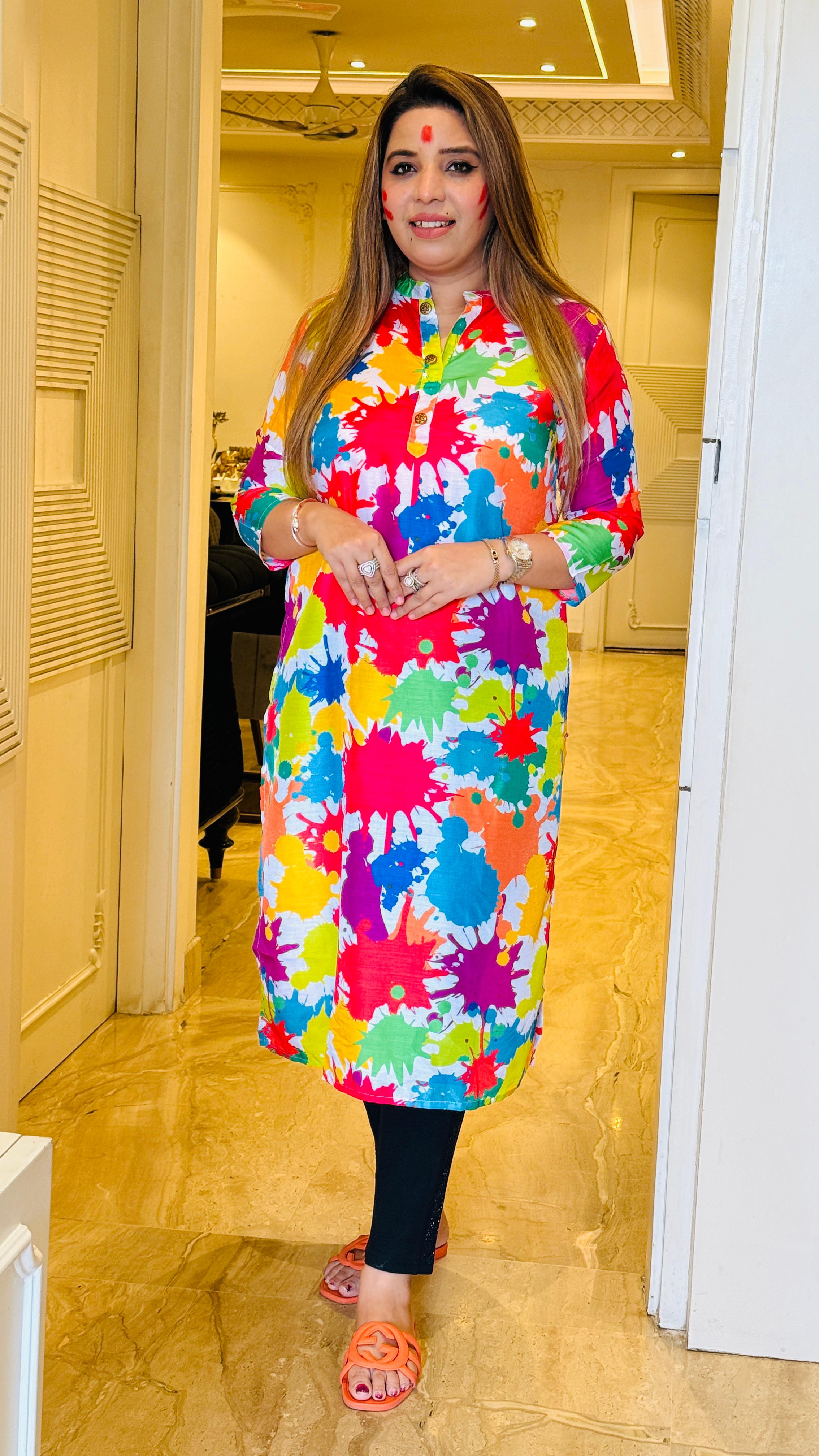 Color Burst Holi Print Kurti 🎨✨
