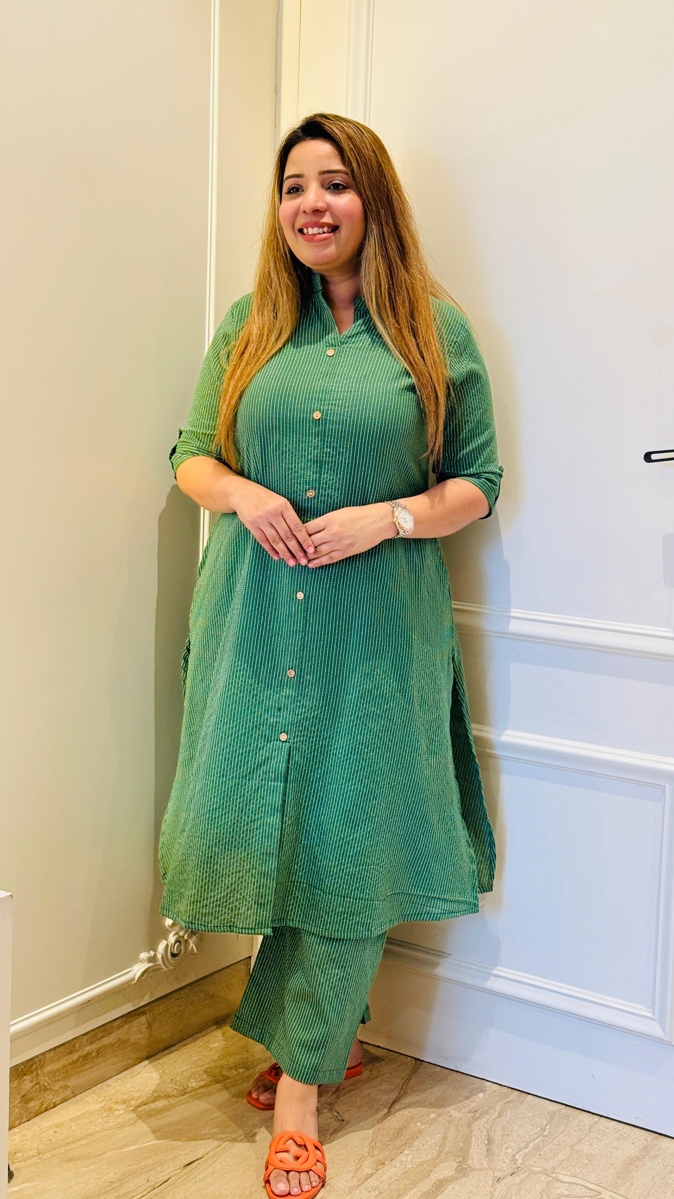 Yellow, White, Green, Purple & Navy Blue A-Line Cotton Kurta