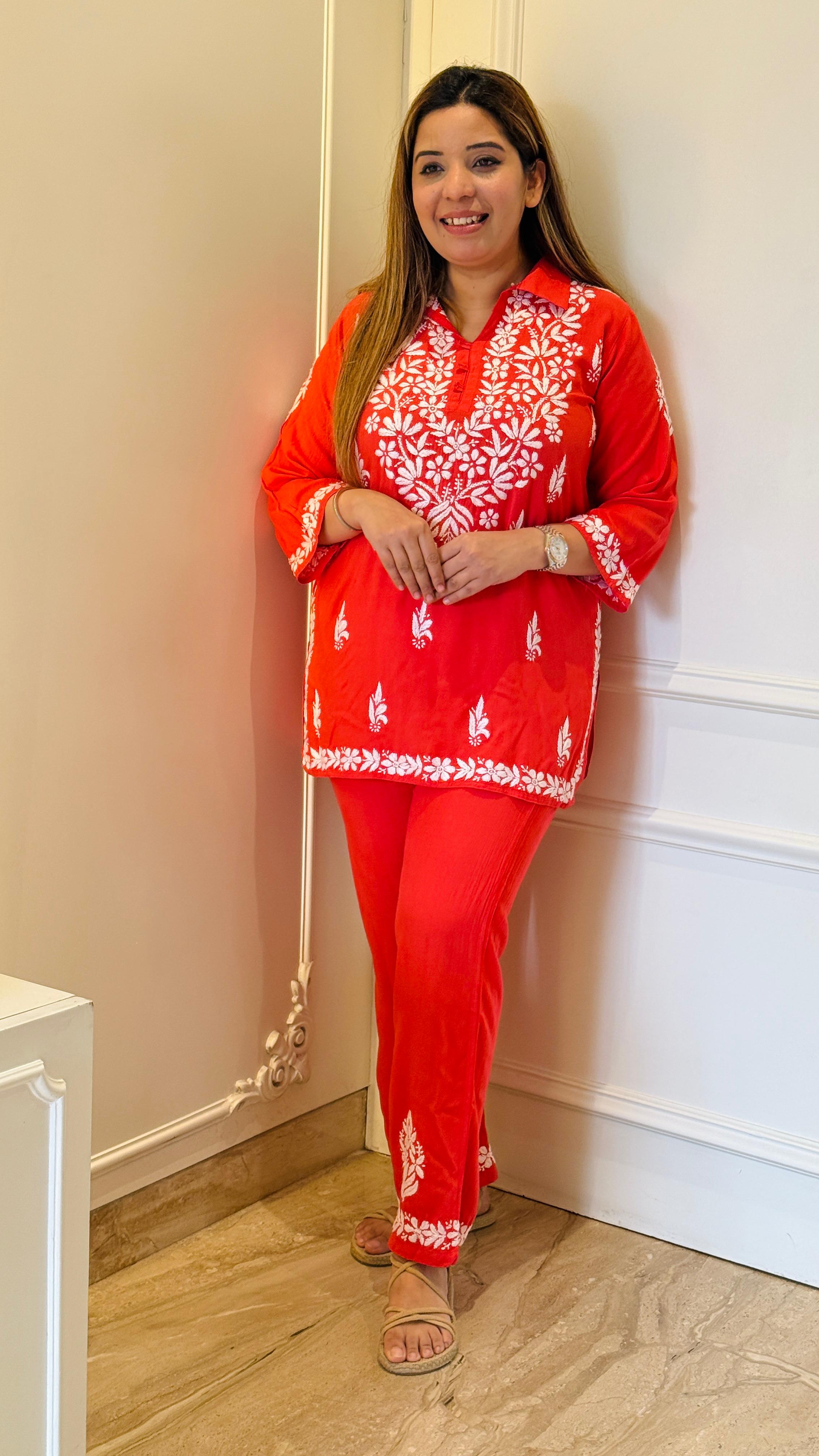 Blue, Red, Pink, Beige, Yellow & Green Royal Lakhnavi Co-ord Set