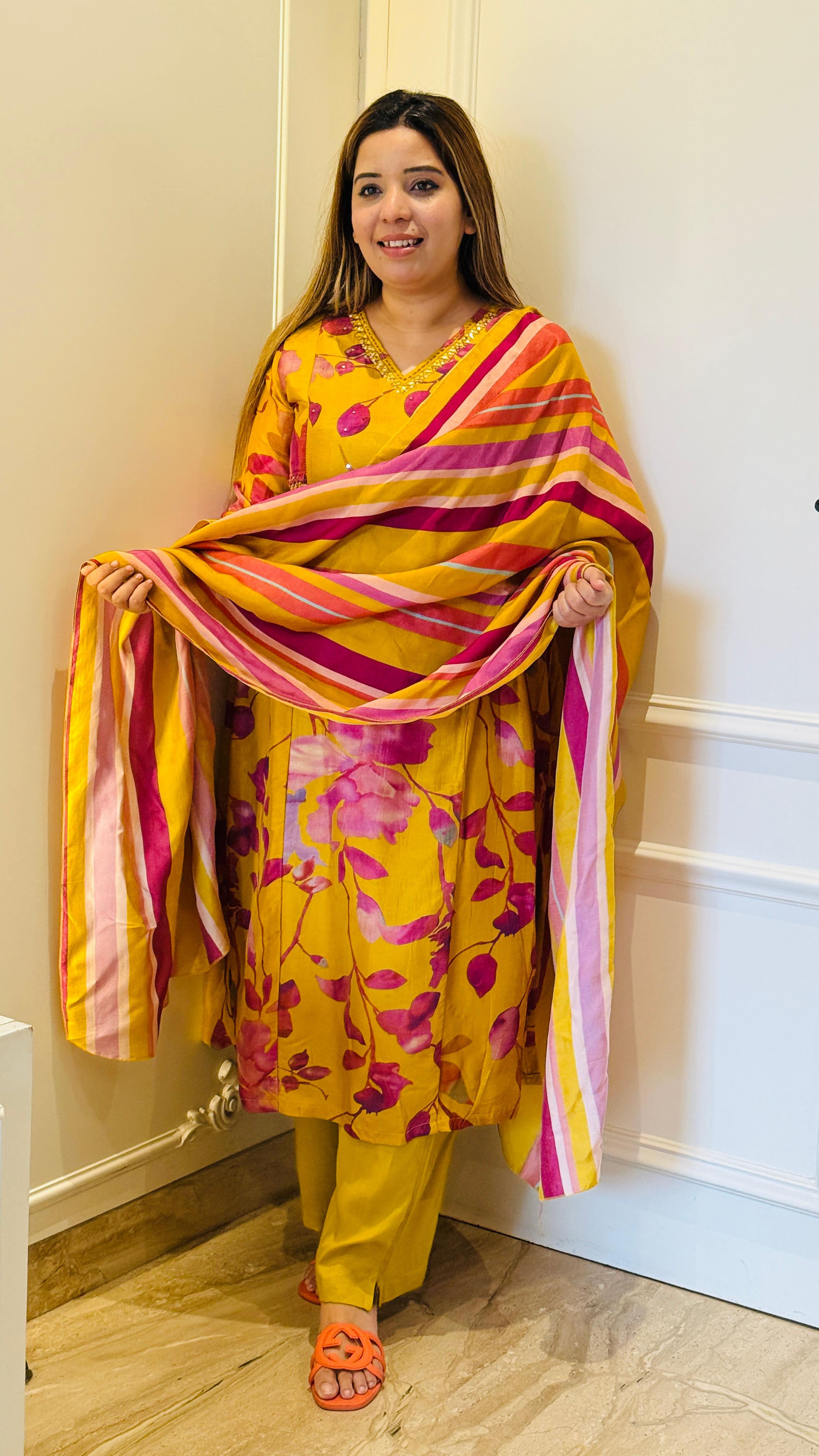 Mustard Blooming Grace Maslin Suit Set