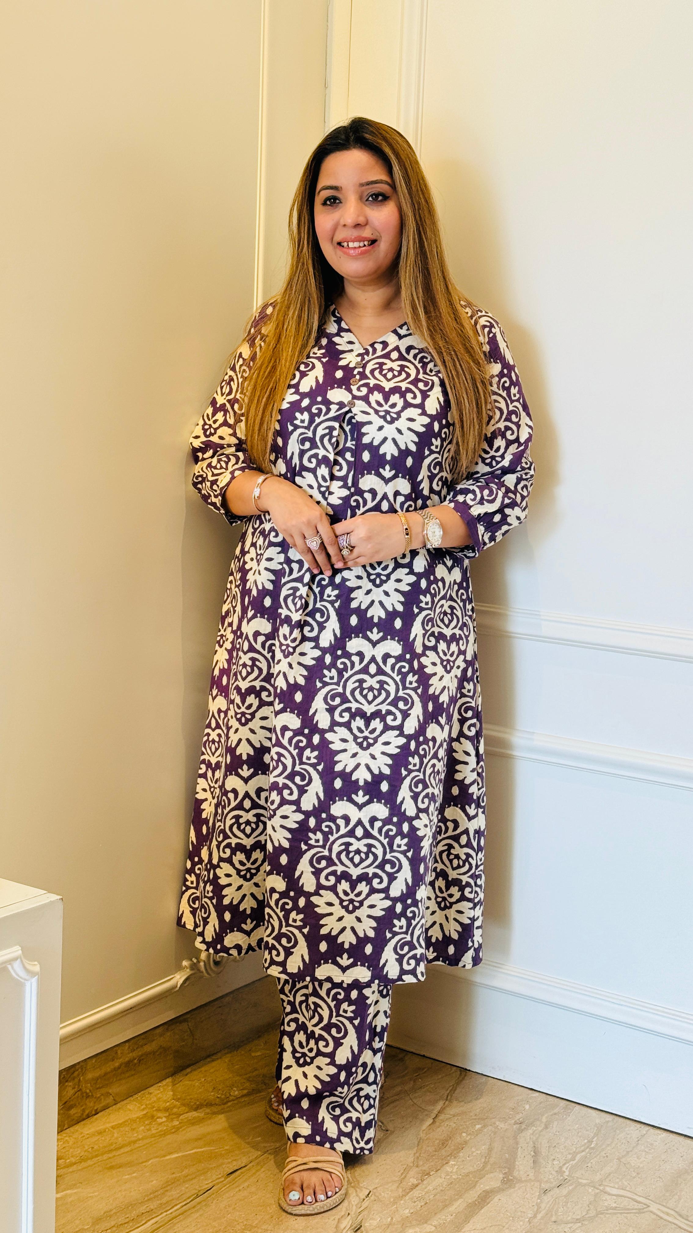 Purple & White | Dark Green & Beige Elegant Plazo Set