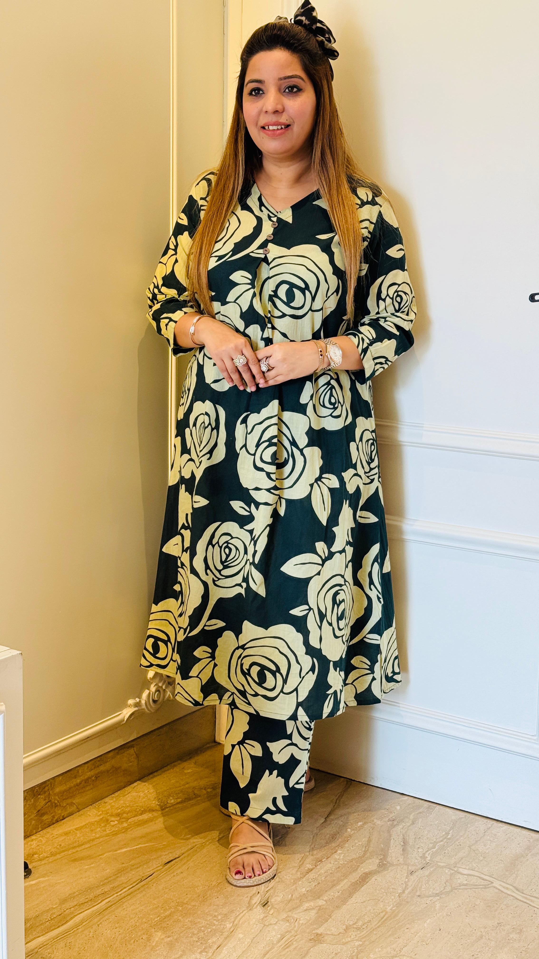 Purple & White | Dark Green & Beige Elegant Plazo Set