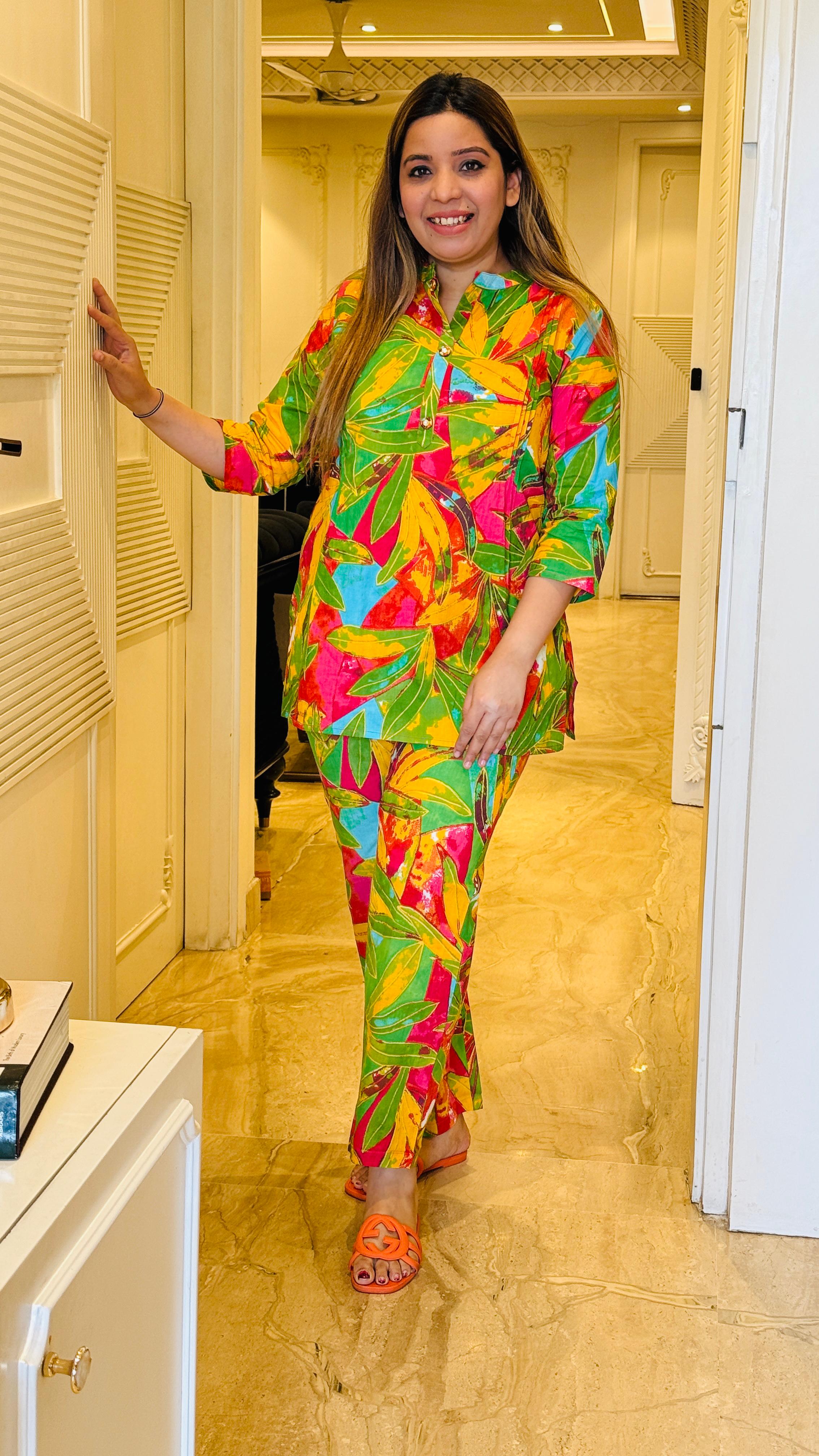 Multi Color  Breeze Printed Cotton Cord Set