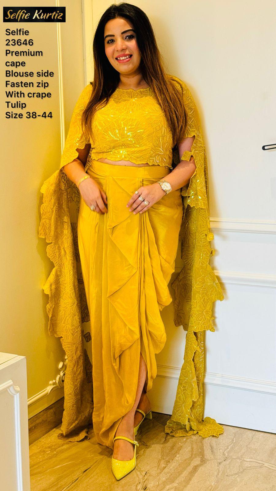 Mustard Yellow Elena Cape Blouse Set