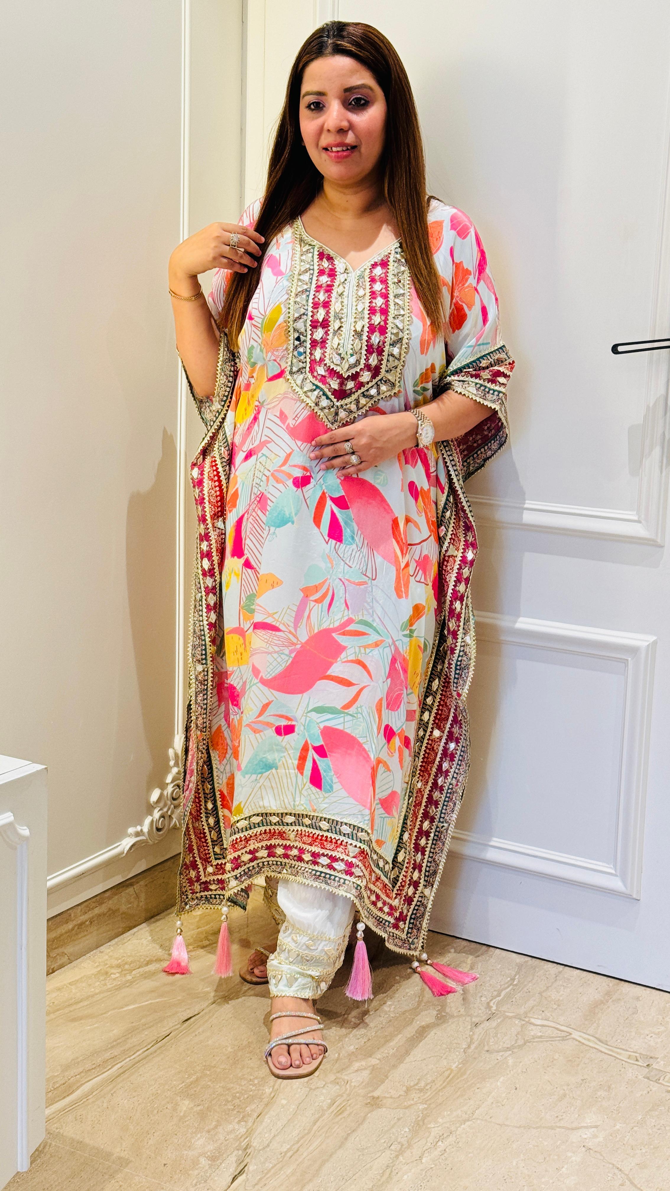 Multicolor Premium Crepe Kaftan Set