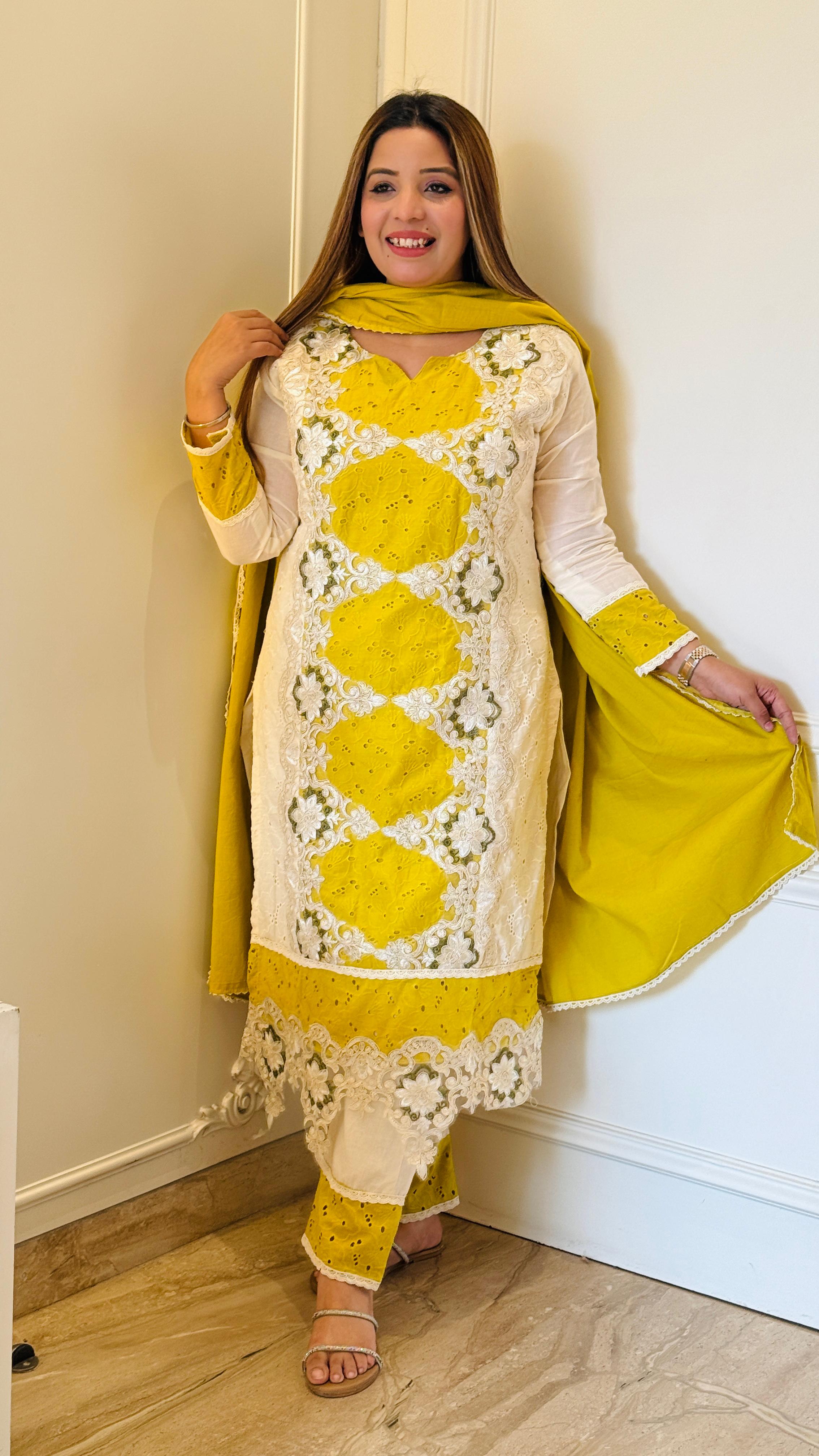 Mustard Yellow  Schiffali Suit Set