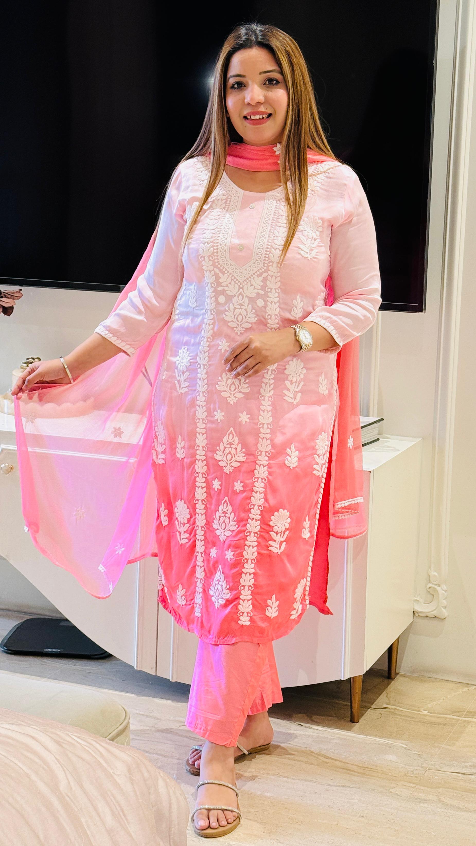 Zoya Ombre Suit Set – Pink, Purple, Blue & Yellow