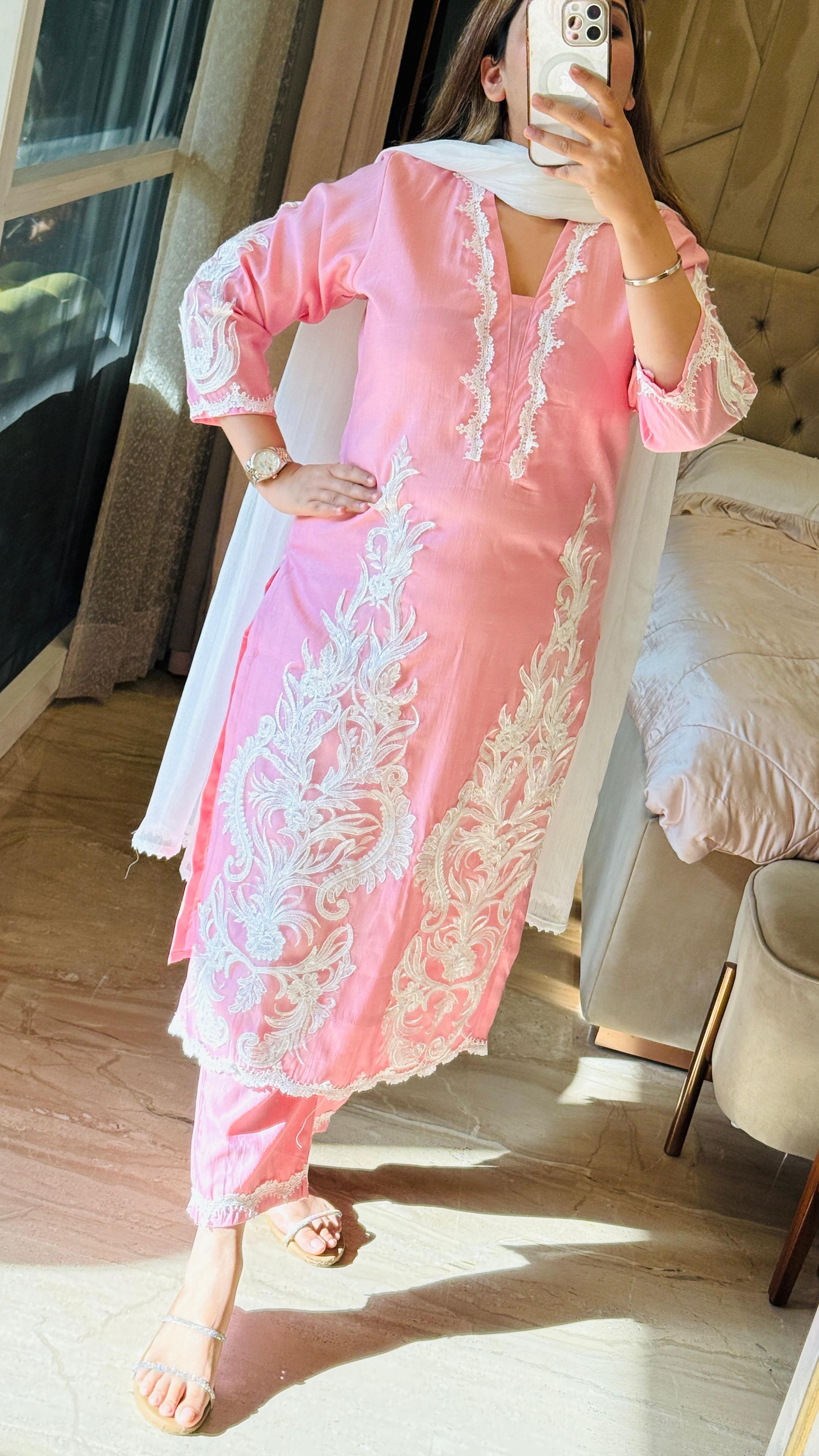 Pink Elegant Cotton Suit Set