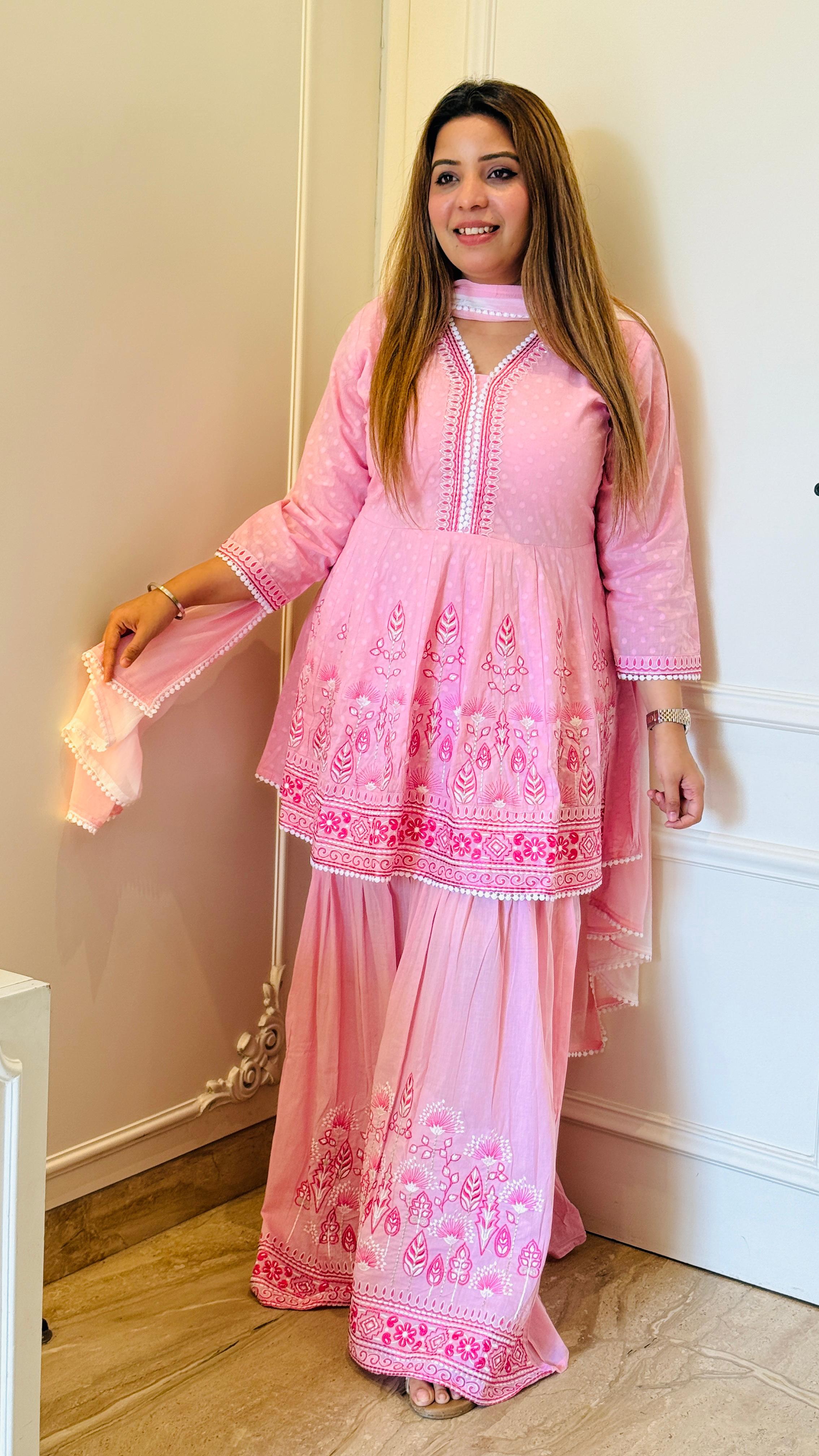 Sky Blue, Lavender, Pink Peplum Sharara Set