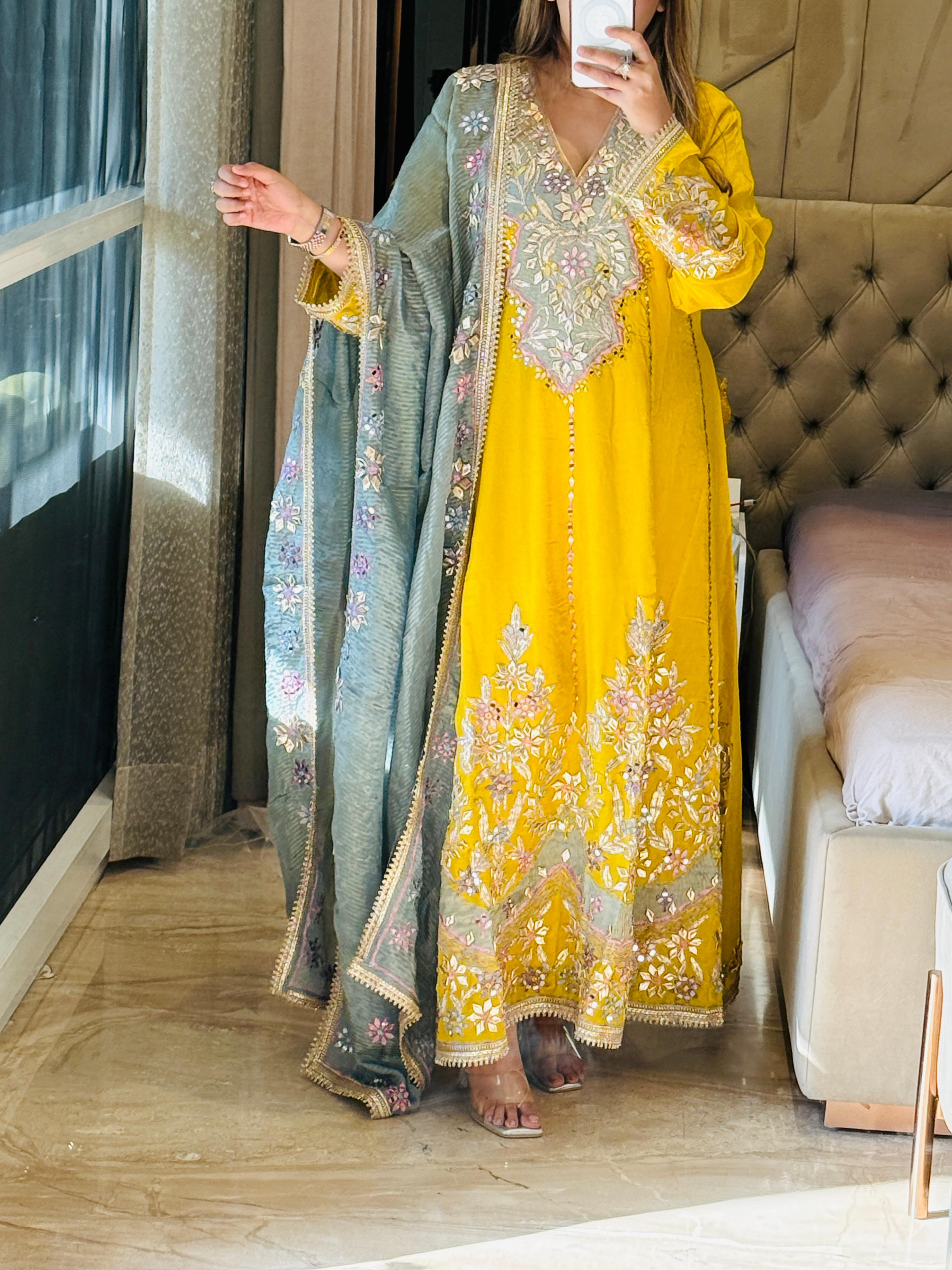 Lavender, Pink, Yellow & Sky Blue Graceful Anarkali Set