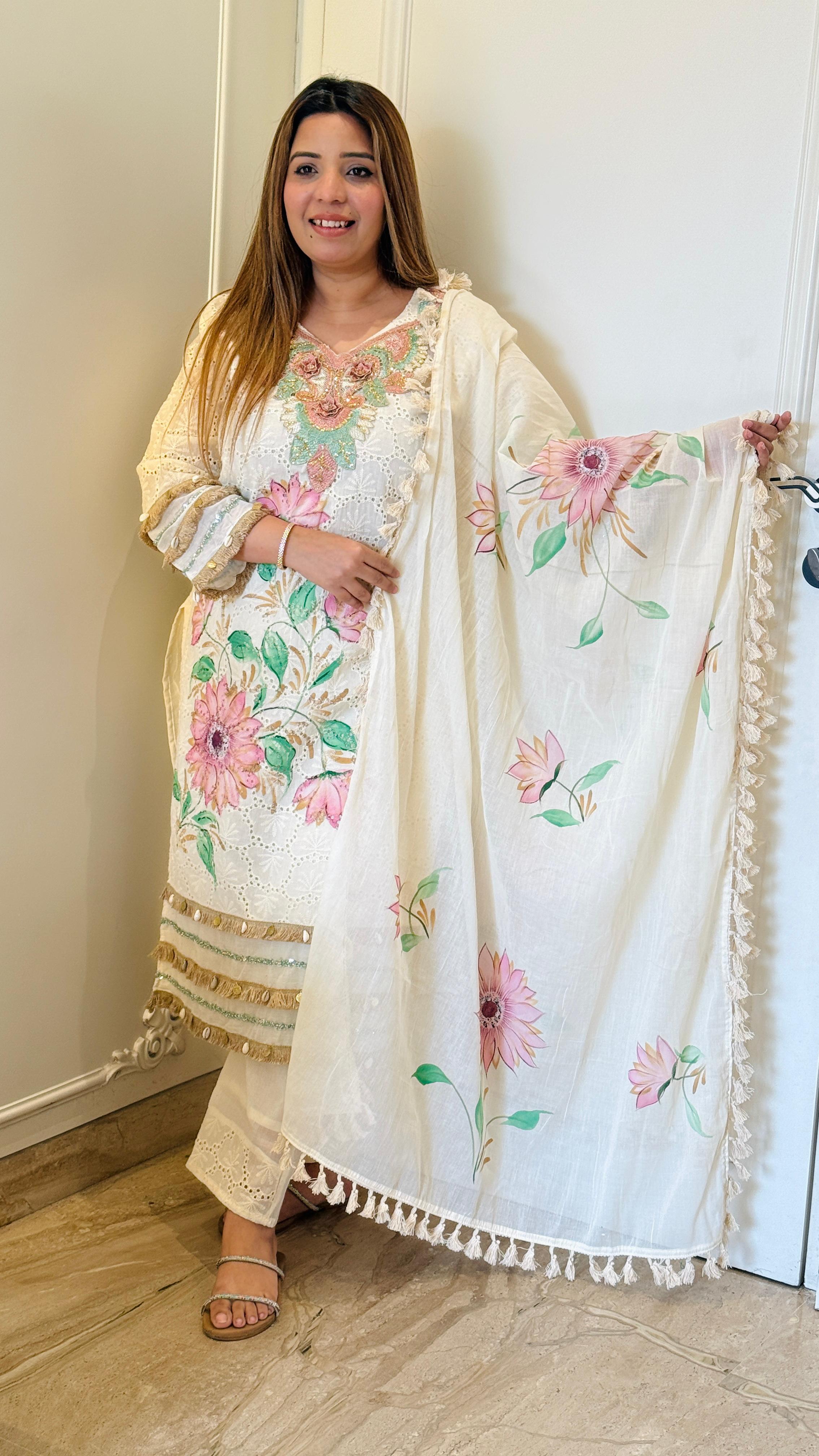 Off-White Schiffali Brush Print Cotton Suit Set