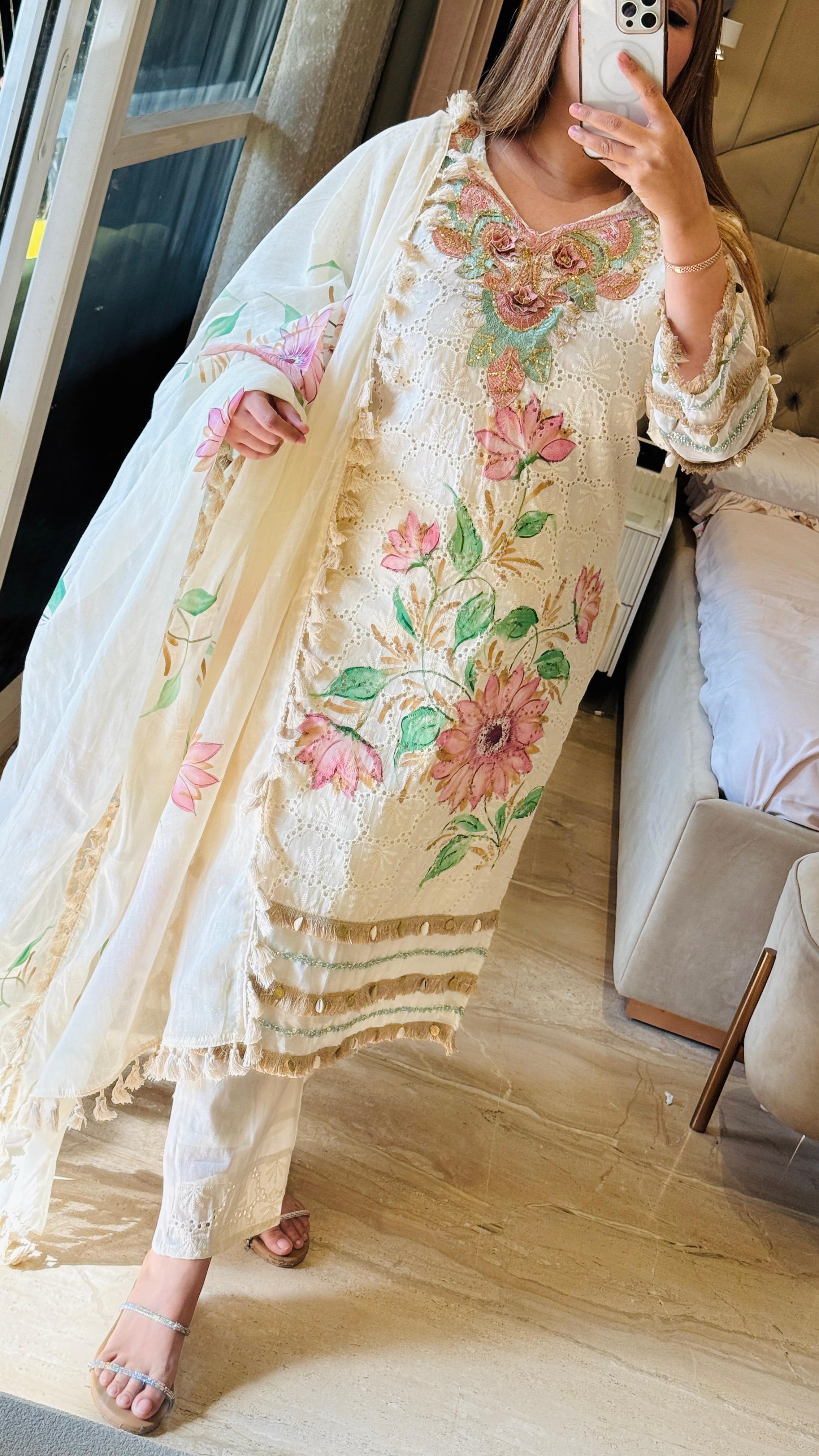 Off-White Schiffali Brush Print Cotton Suit Set