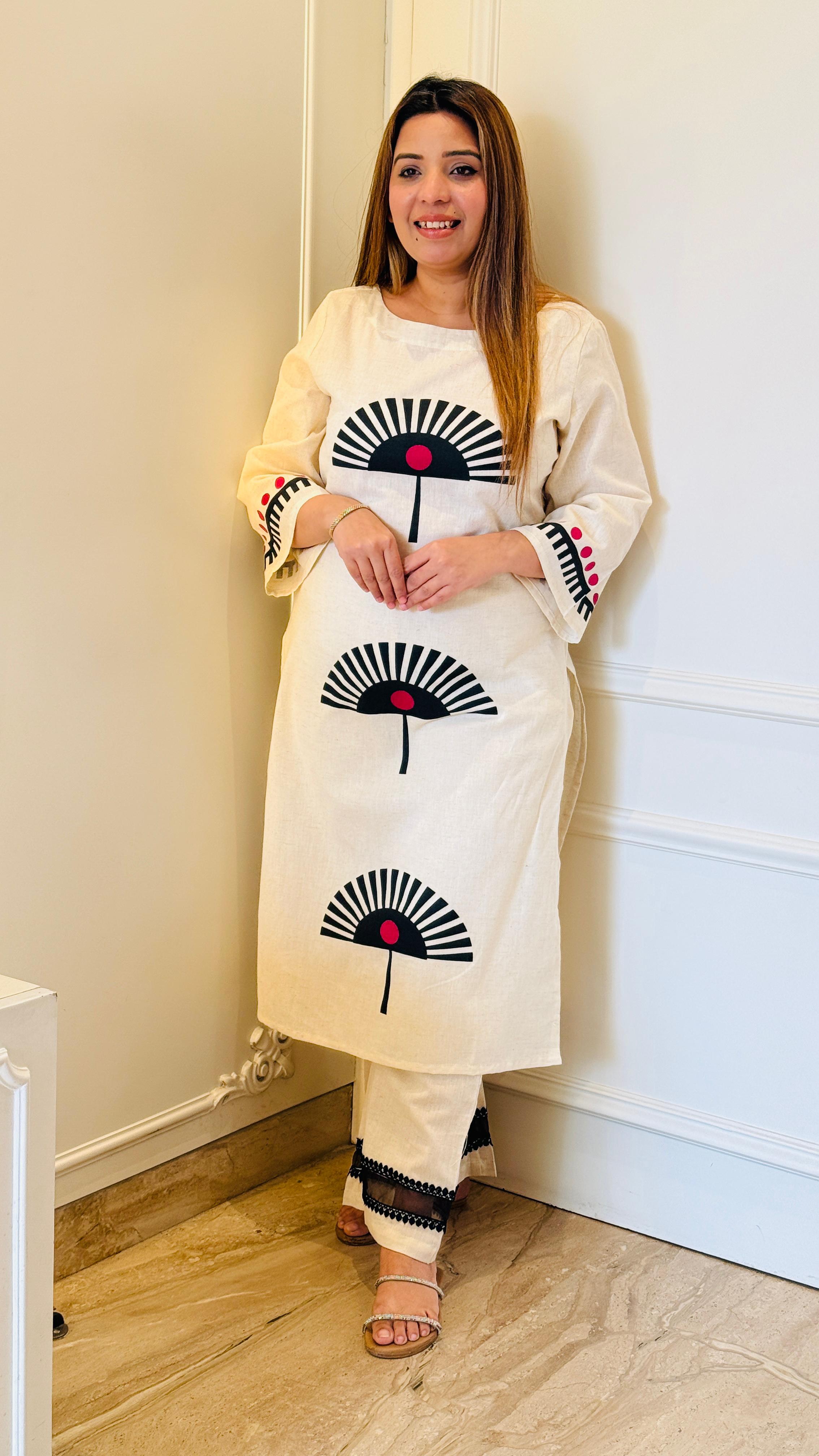 Elegant cotton slub kurta set- Blue, Pink