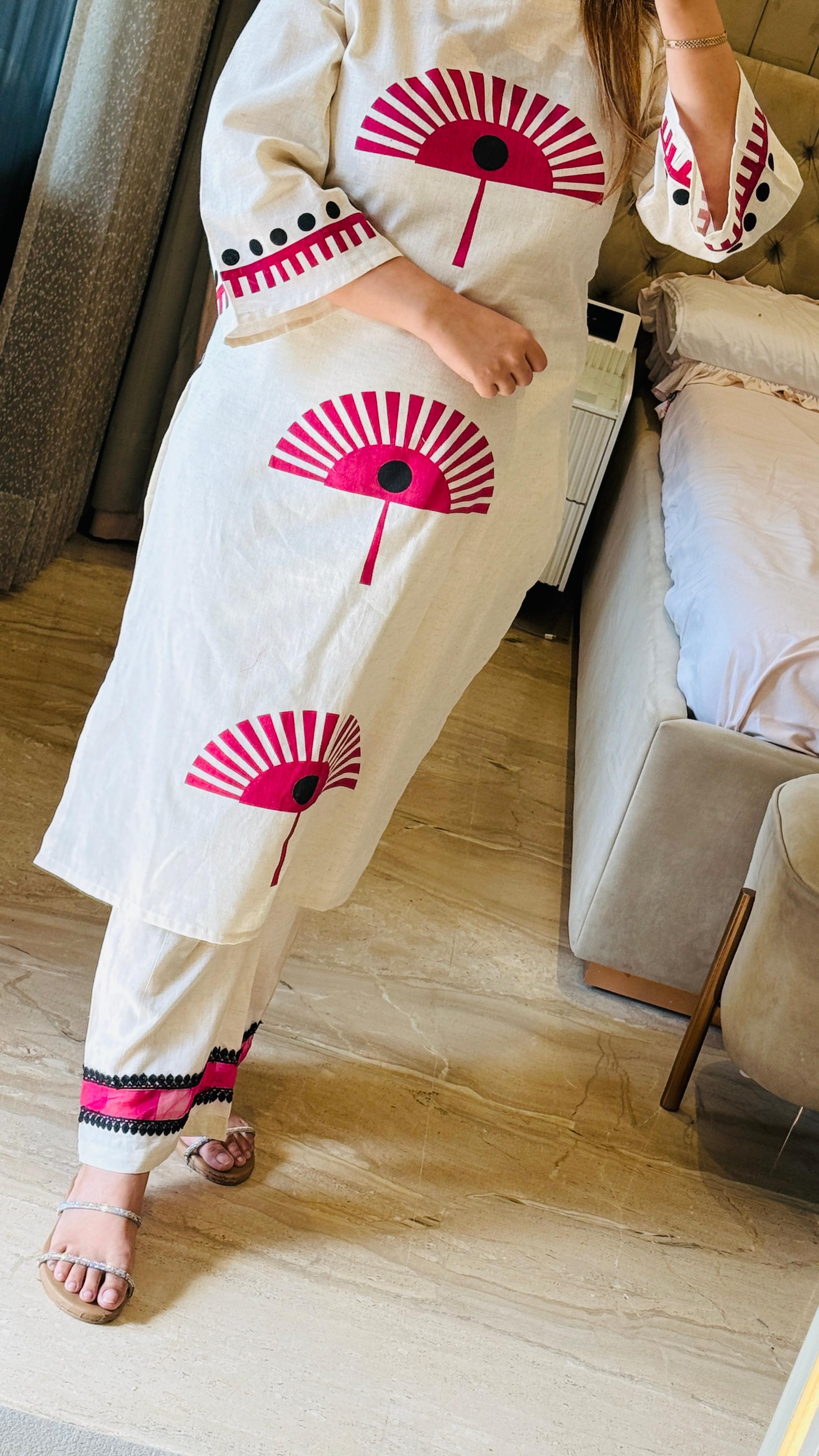 Elegant cotton slub kurta set- Blue, Pink