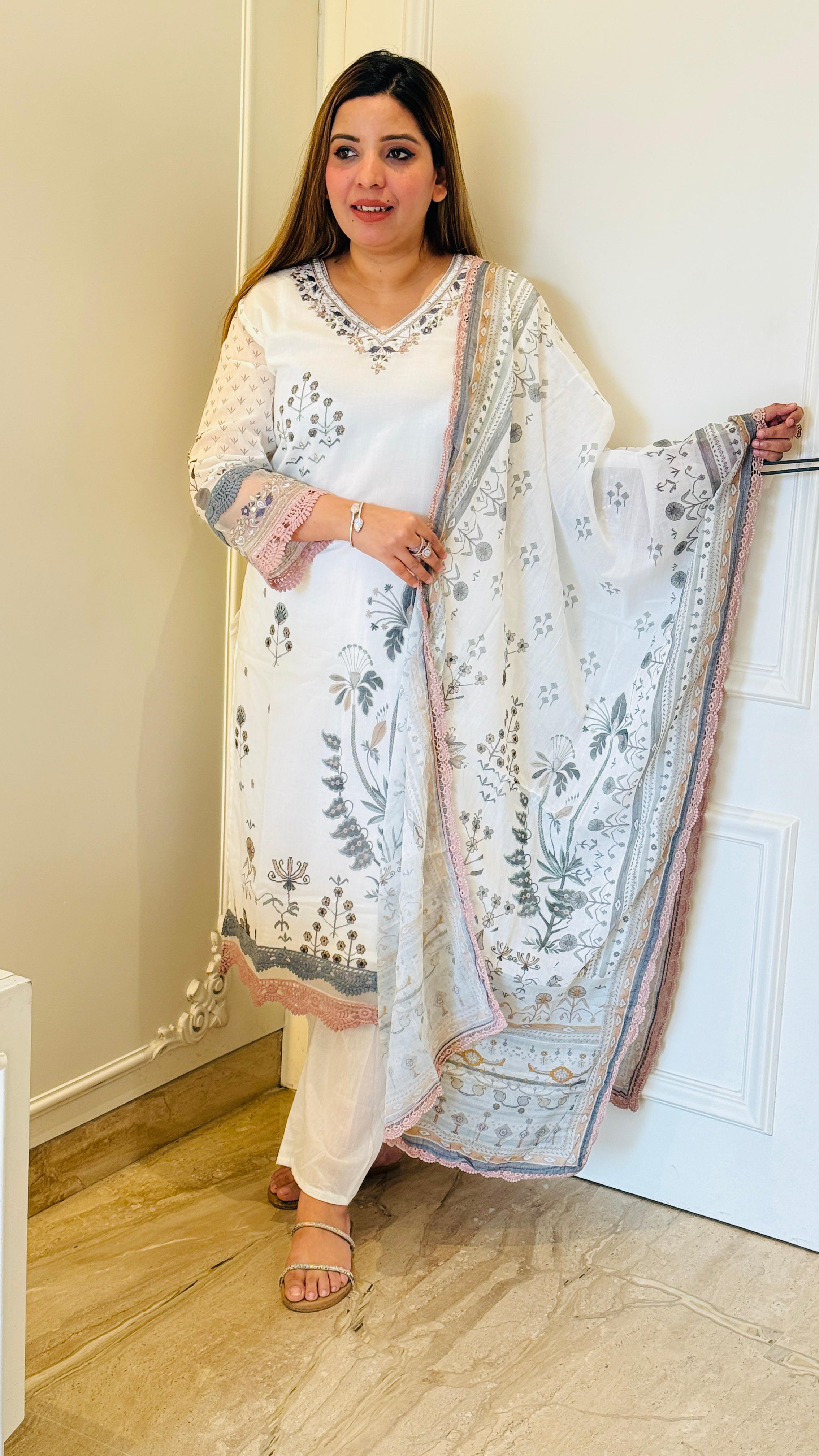 Blossom Mal Cotton Suit Set- Pink, Grey, Yellow