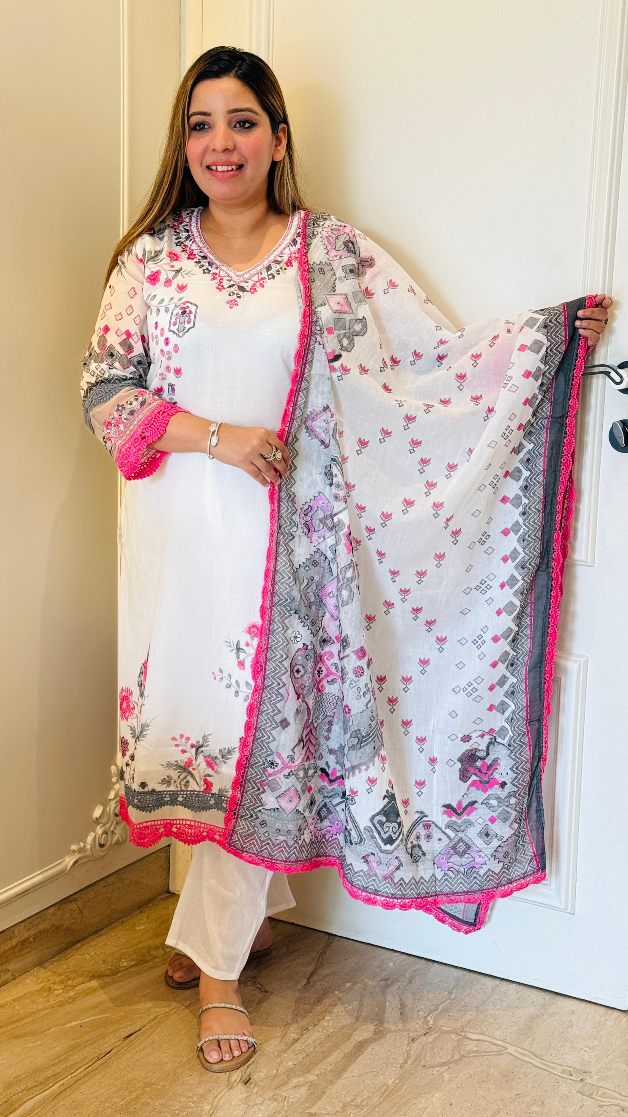 Blossom Mal Cotton Suit Set- Pink, Grey, Yellow