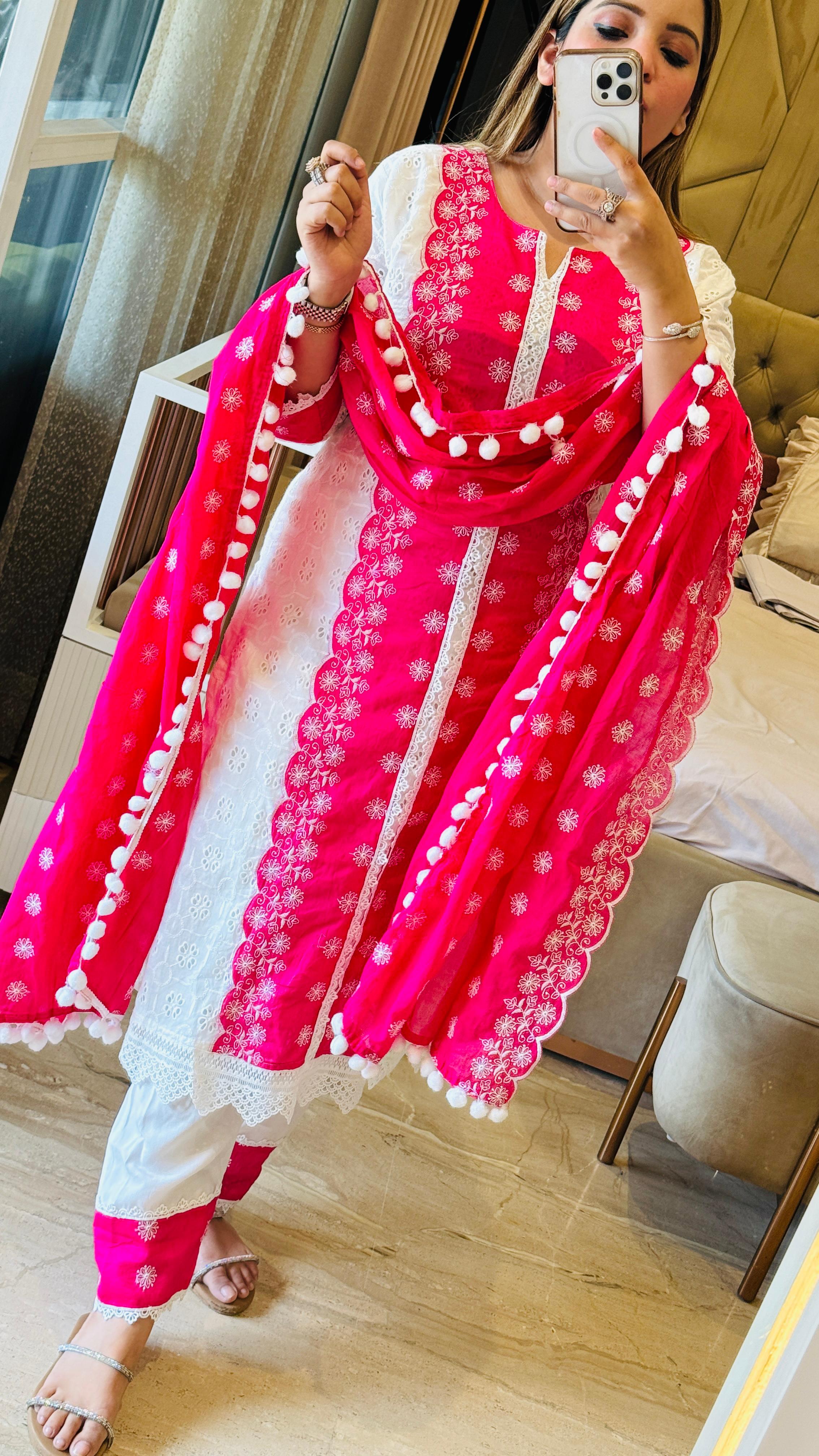 Schiffli Pom-Pom Suit Set- Pink