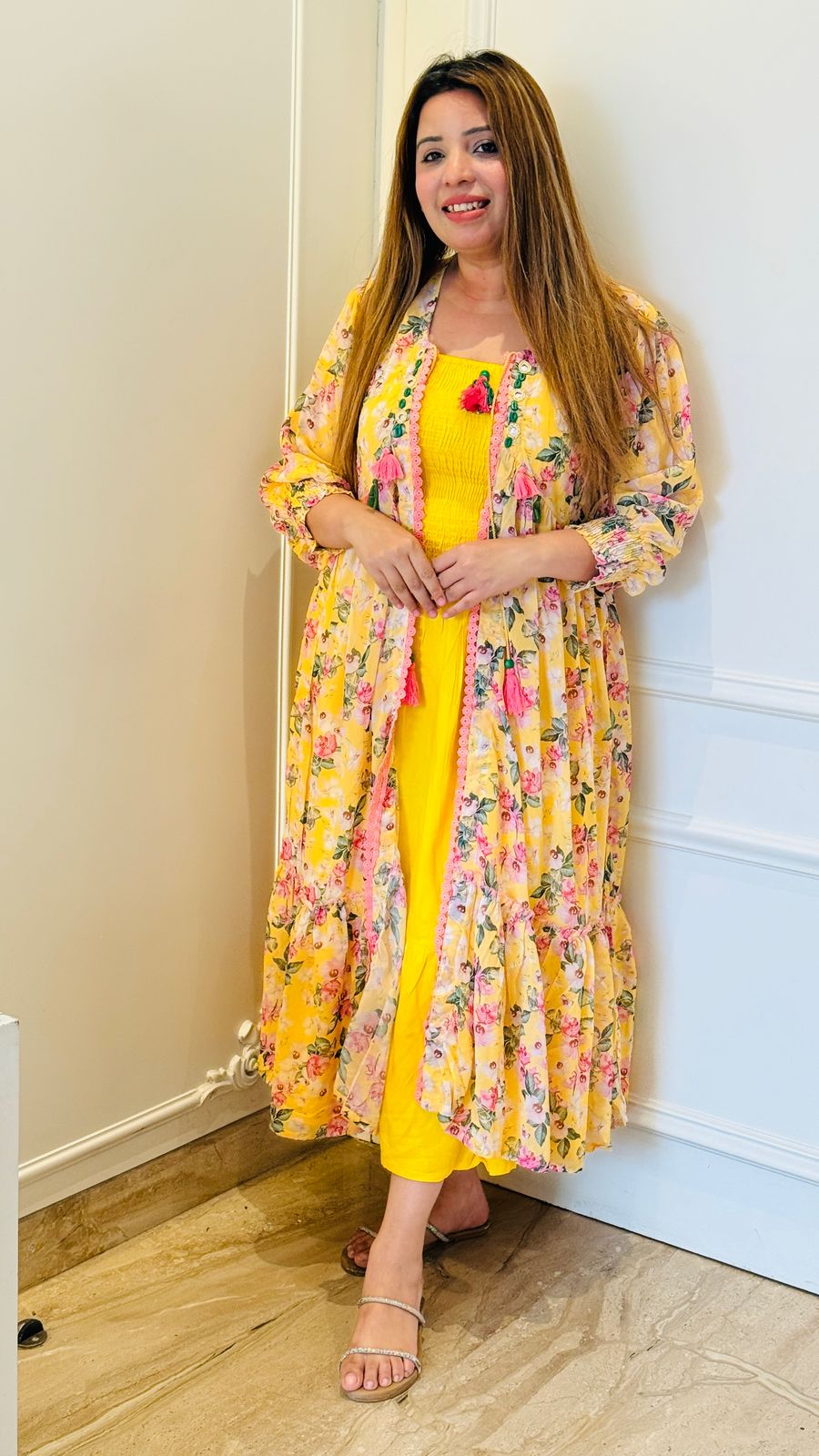 Yellow Floral Grace Georgette Shrug Set