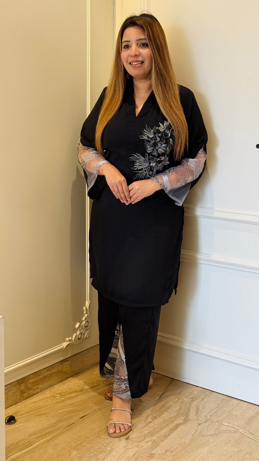 Elara Floral Co-ord Set Black