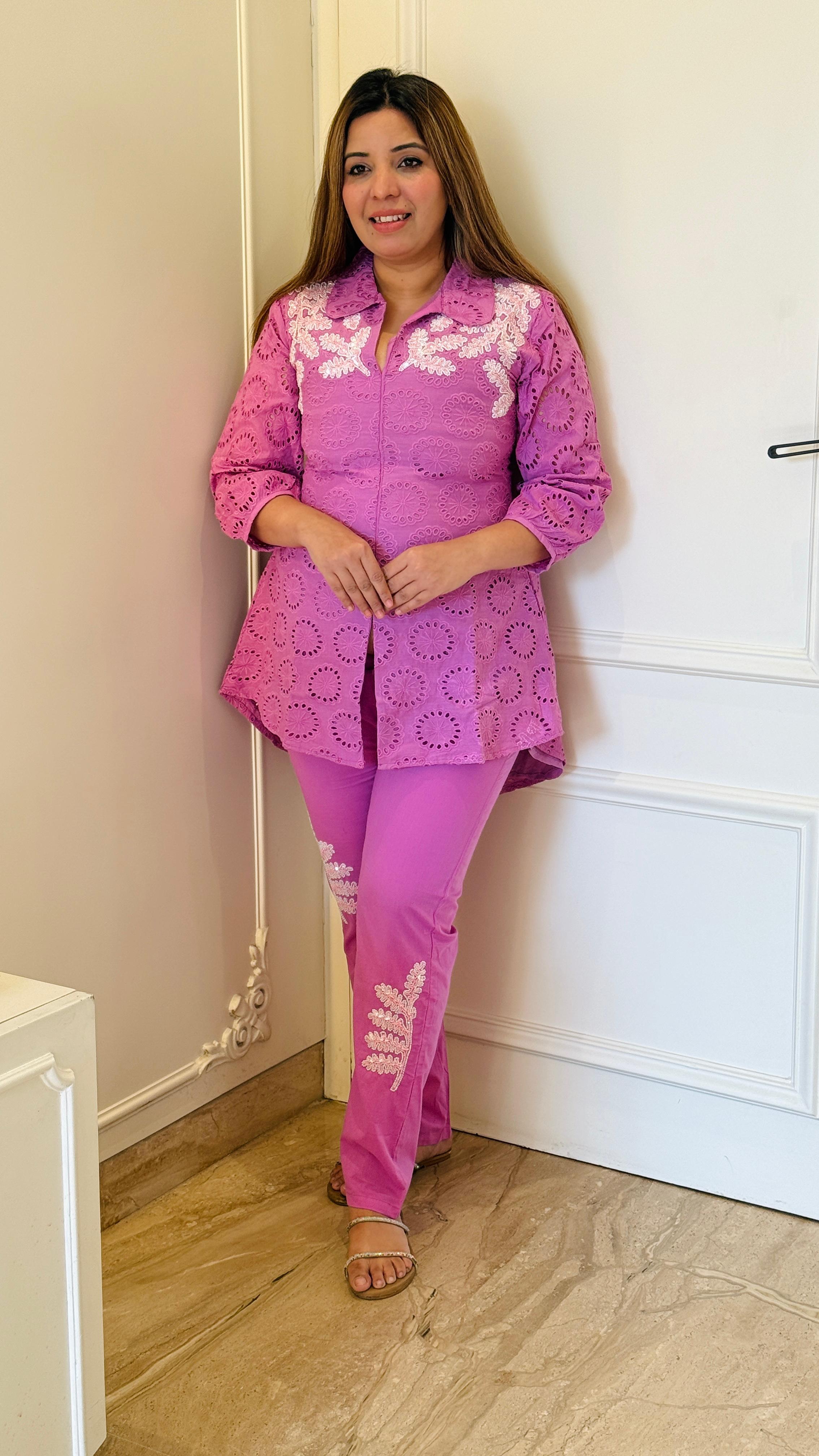 Rayon Print cord-set- Purple