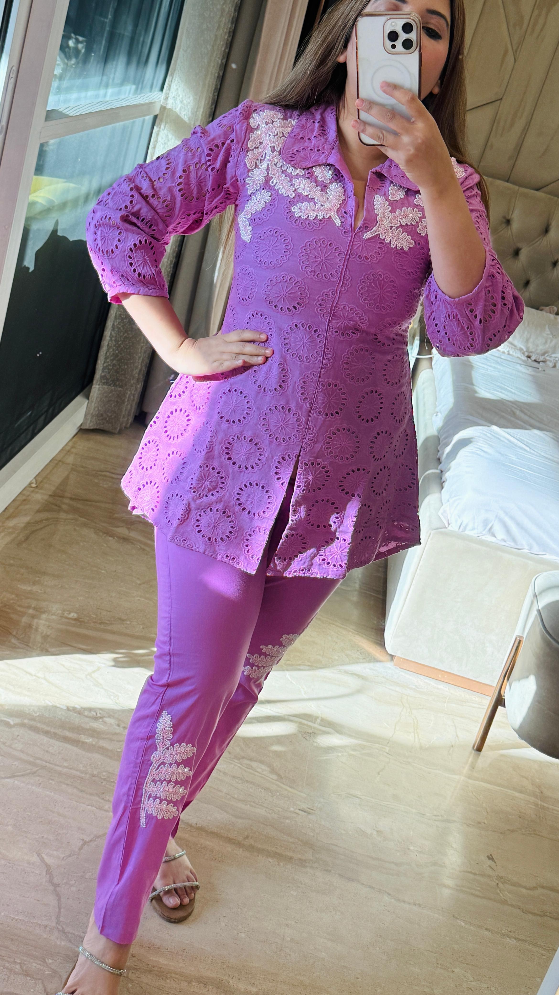 Rayon Print cord-set- Purple