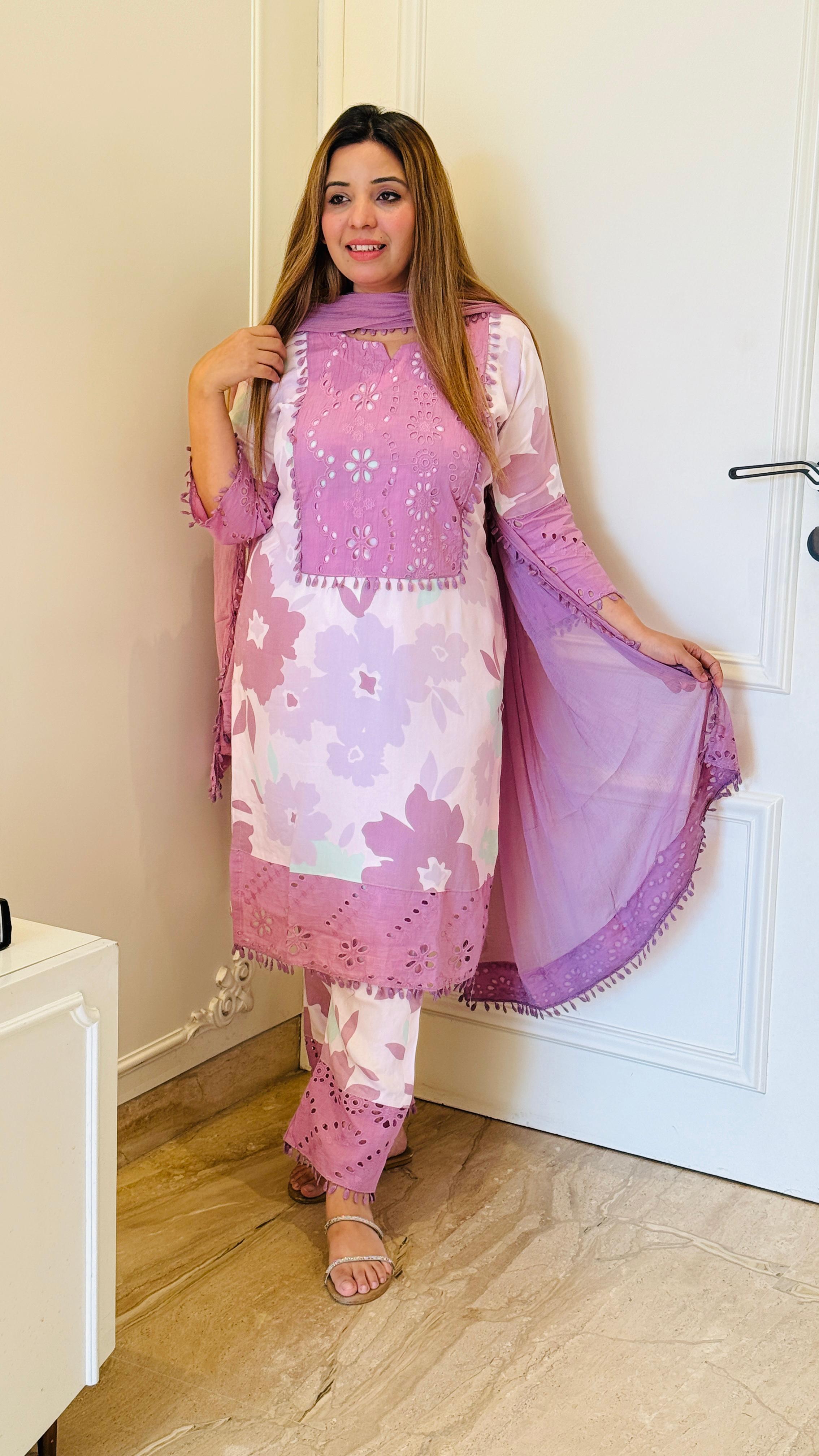 Rayon Lace Elegance Suit- Purple