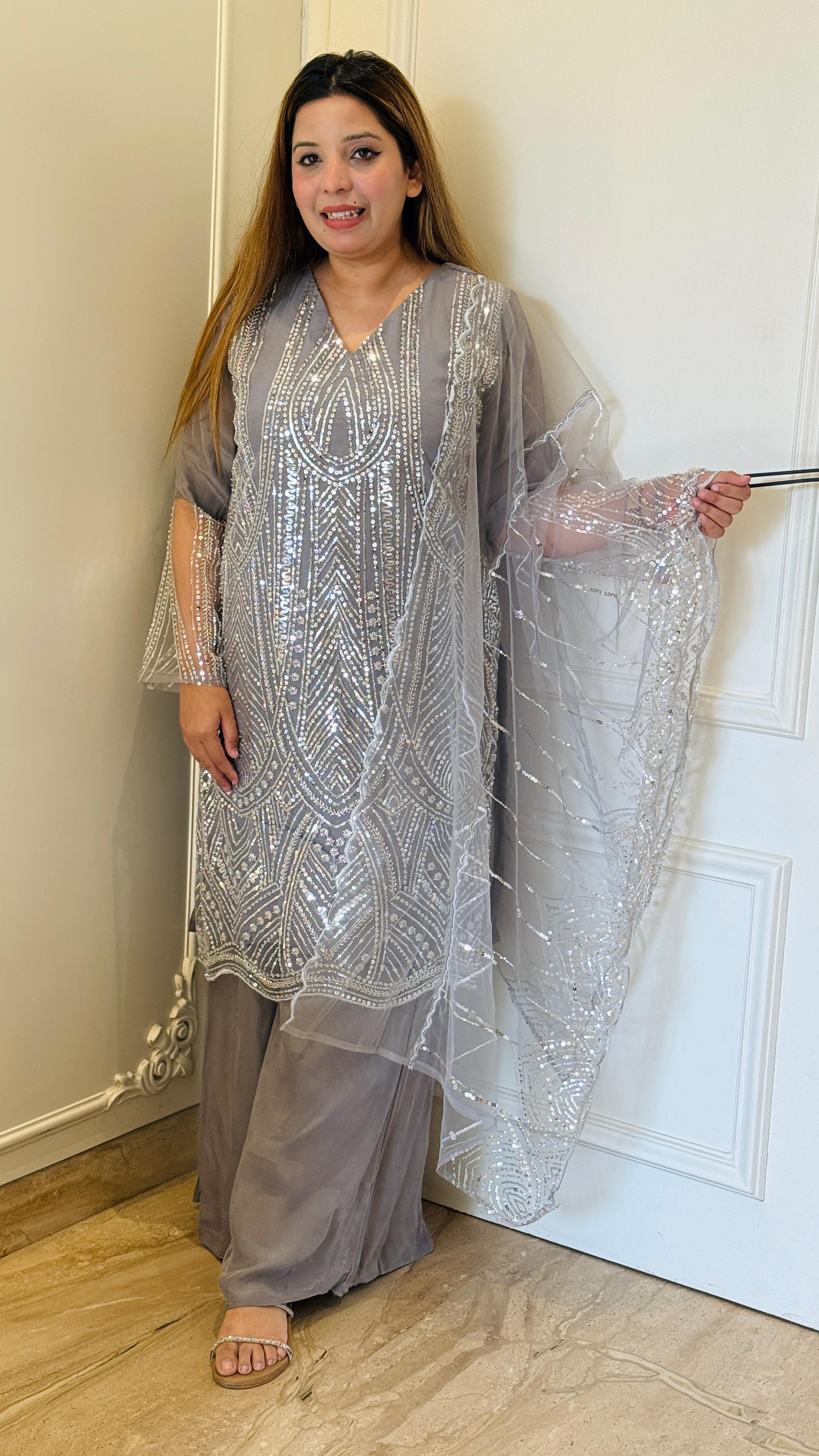 Eshara Premium Indo-Western Set- Pink, Grey.