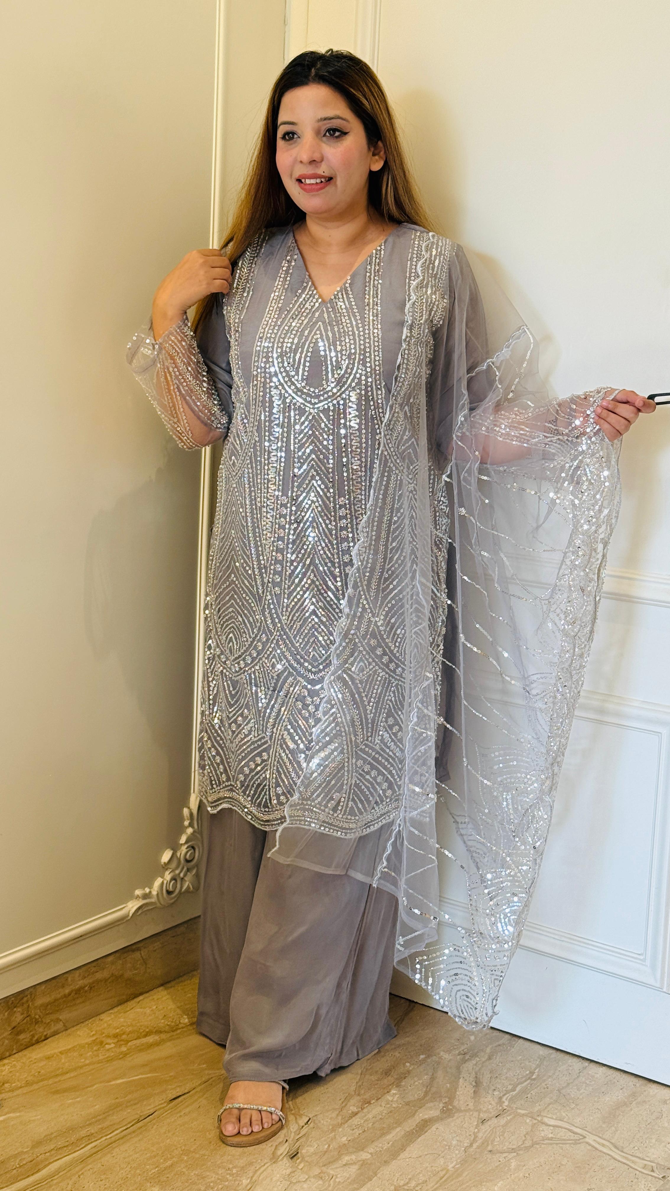 Eshara Premium Indo-Western Set- Pink, Grey.