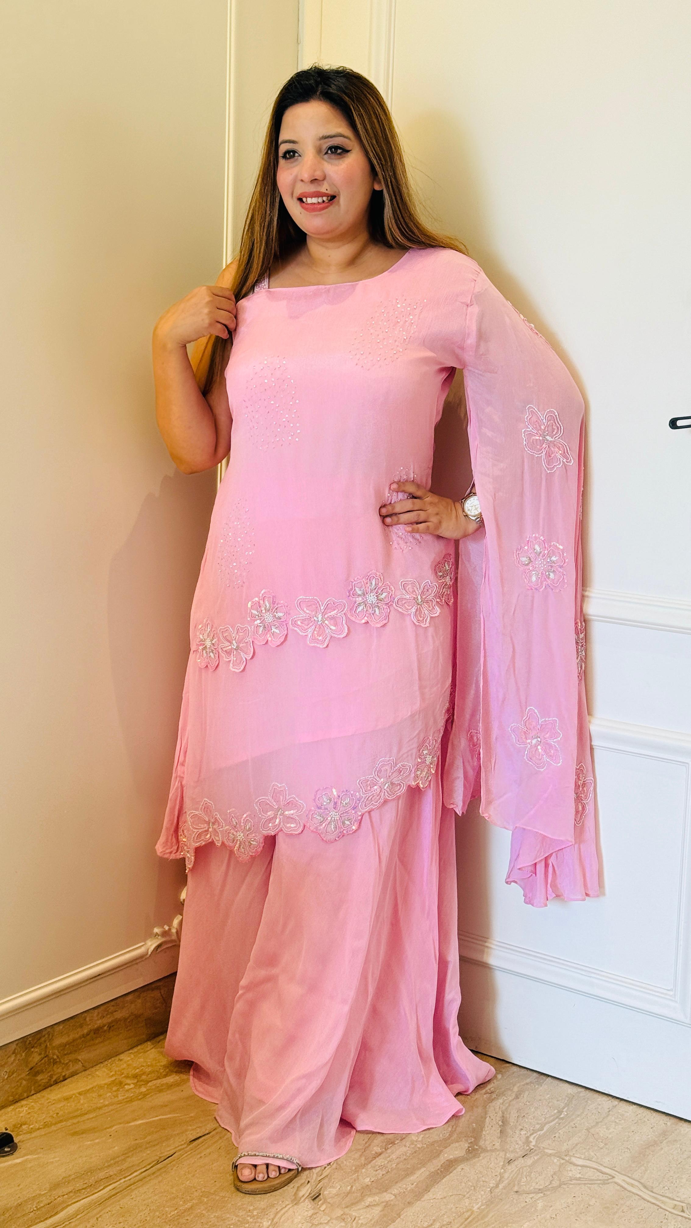 Luxe Indo-Western Set- Pink, Lime Green