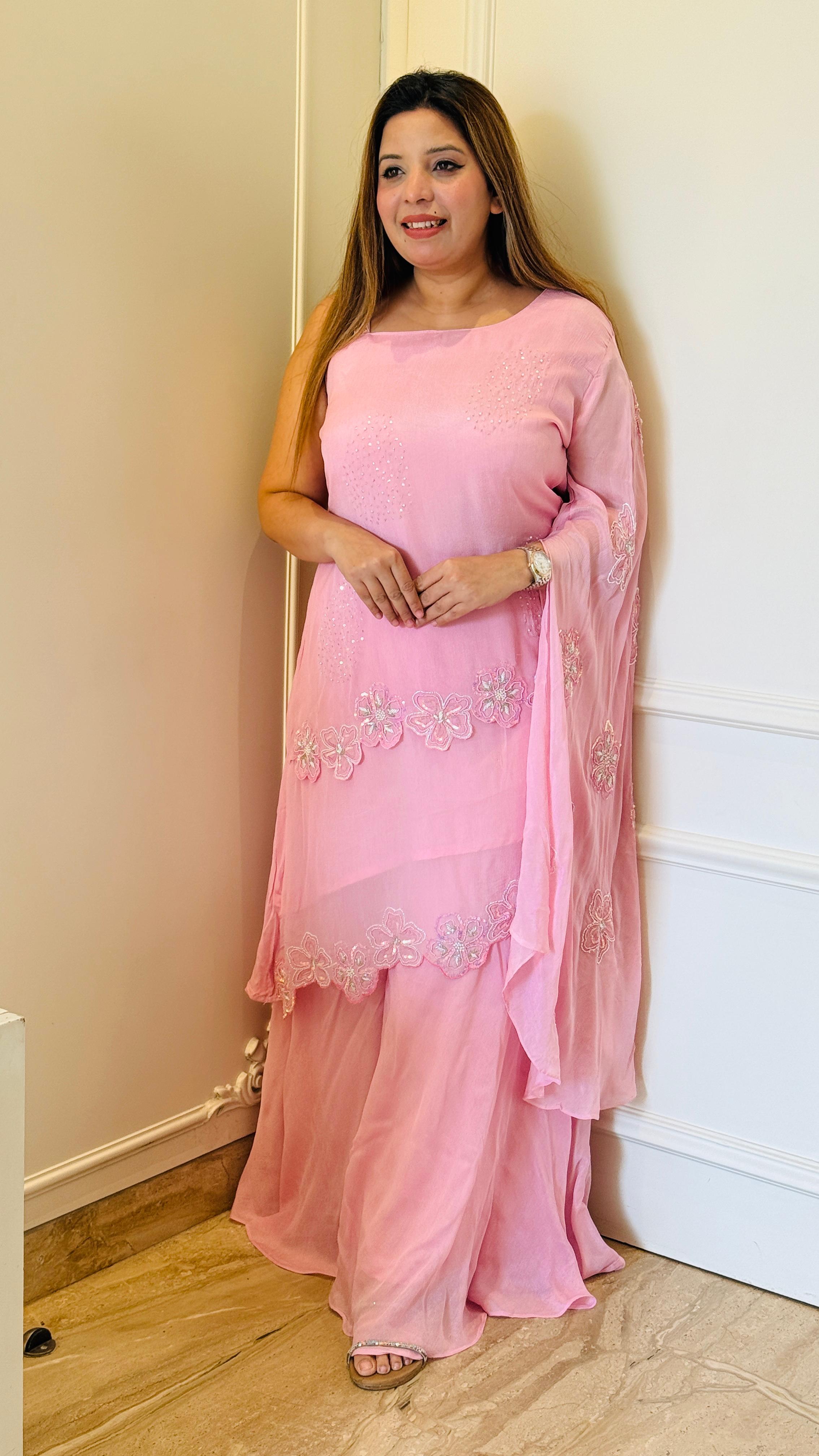 Luxe Indo-Western Set- Pink, Lime Green