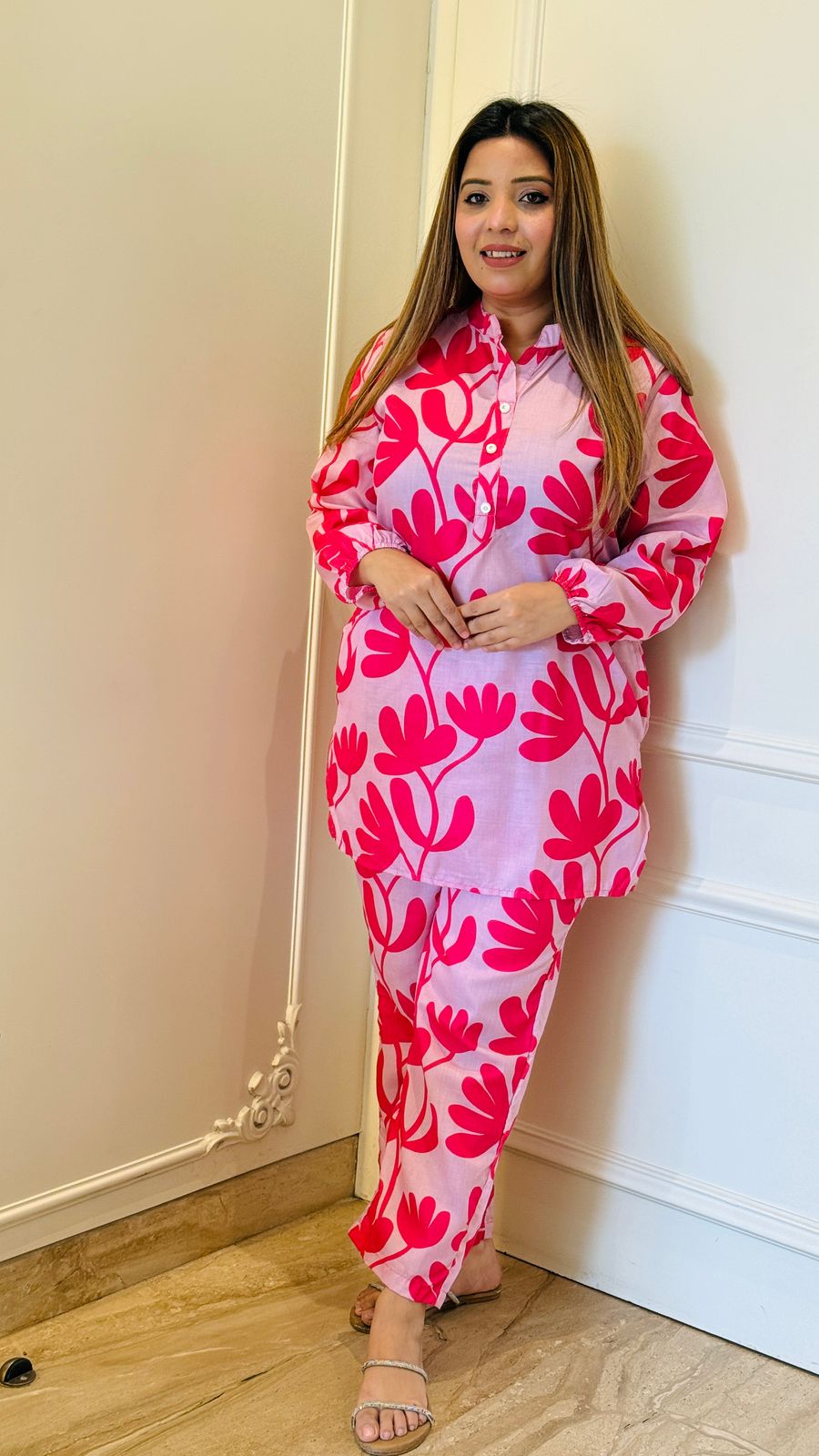 Aarvi Digital Cotton Cordset (Pink)