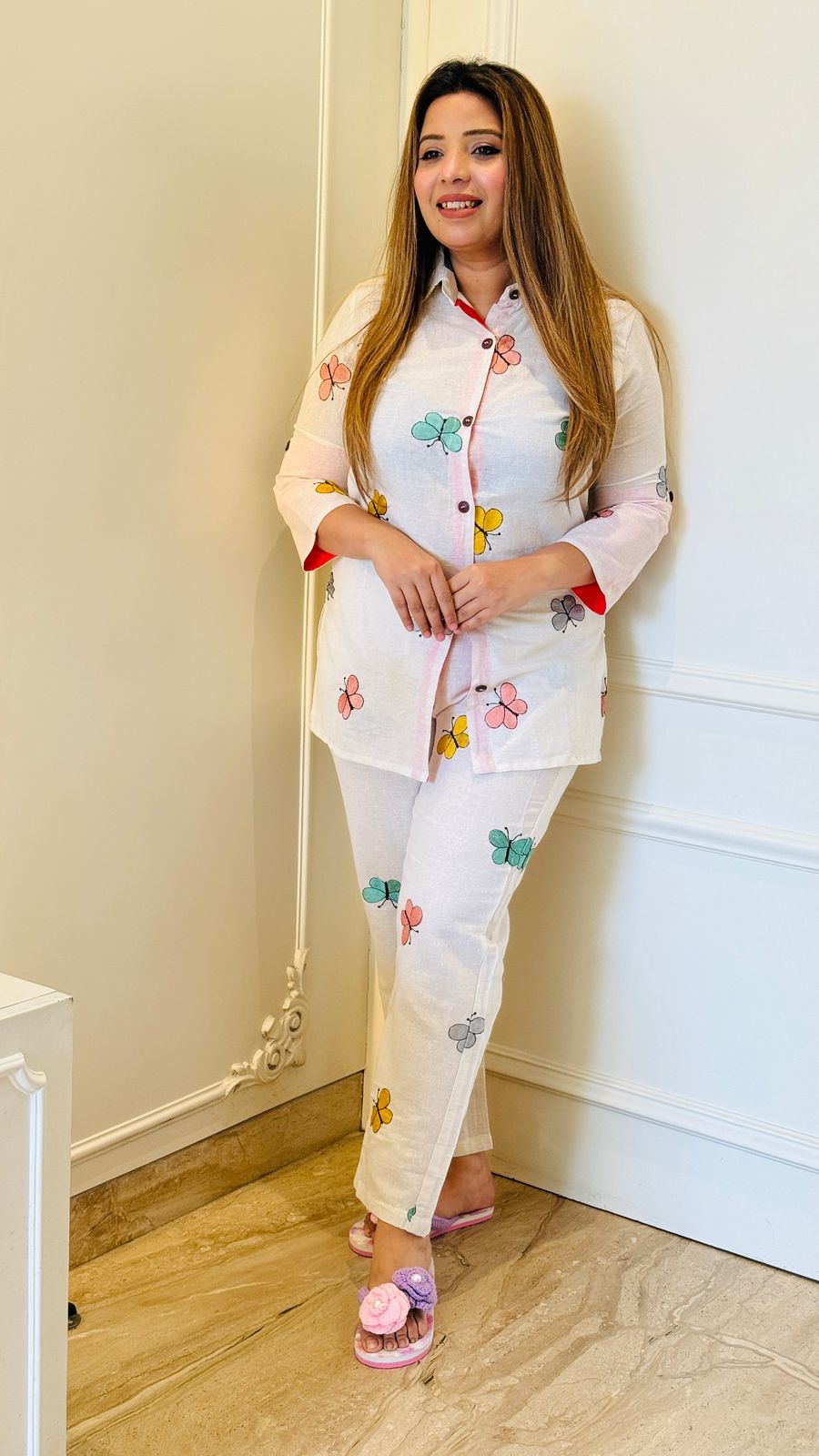 Ziyana Slub Embroidered Cordset (Baby Pink.)