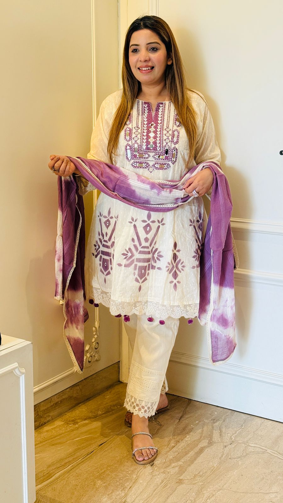 Noor Mal Cotton Set (Purple ,Lime)