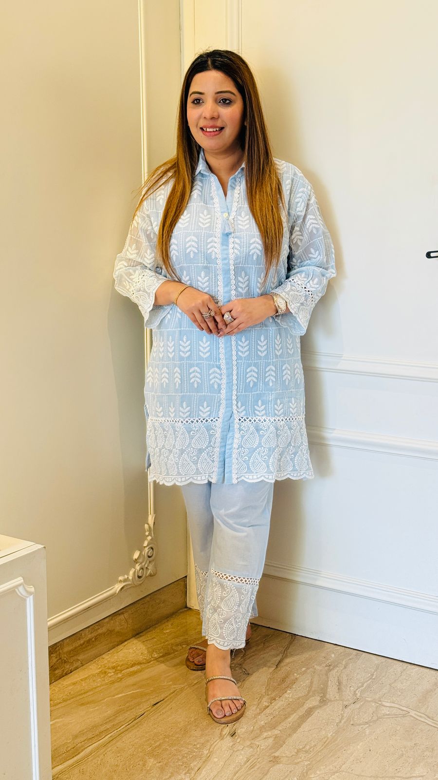 Baby Pink & Sky Blue- Noor Schiffli Cotton Set