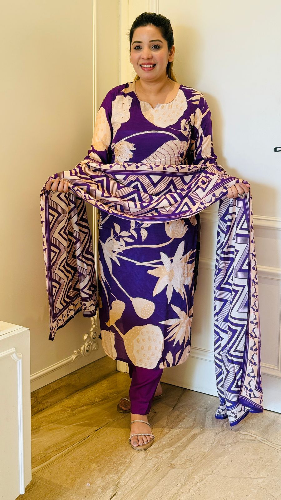 Noor-e-Maslin suit - Purple