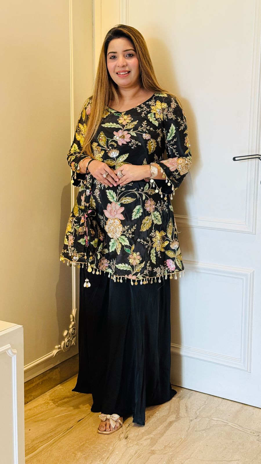 Aura Digital Peplum Plazo (Black)