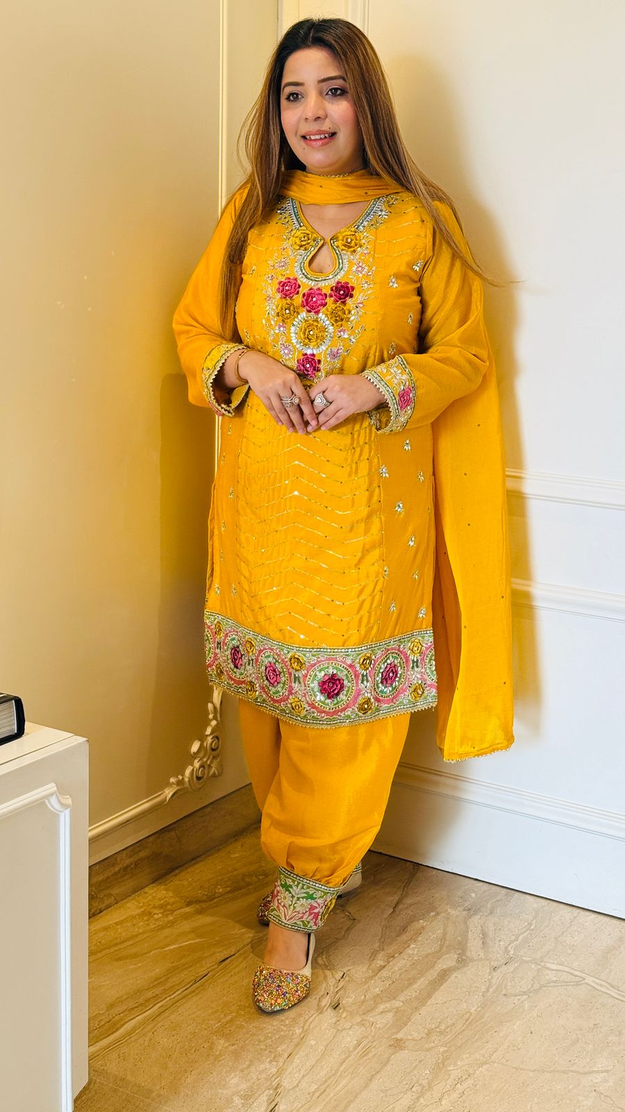 graceful Georgette Patiala Set (Yellow)