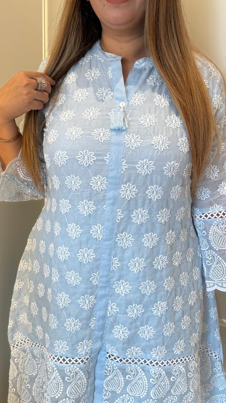 Zehra Lucknowi Elegance Set (Blue, White)